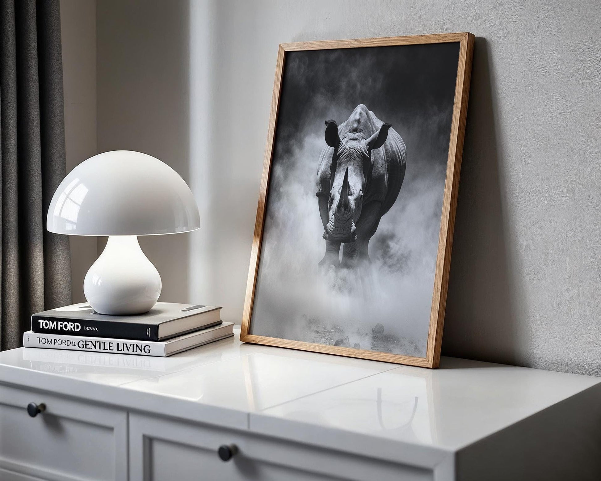 Wildlife Poster | Rhino Fine Art Photography · Black & White Safari Animal wall art print, minimalist black and white poster, modern Scandinavian wall decor, Monohaus