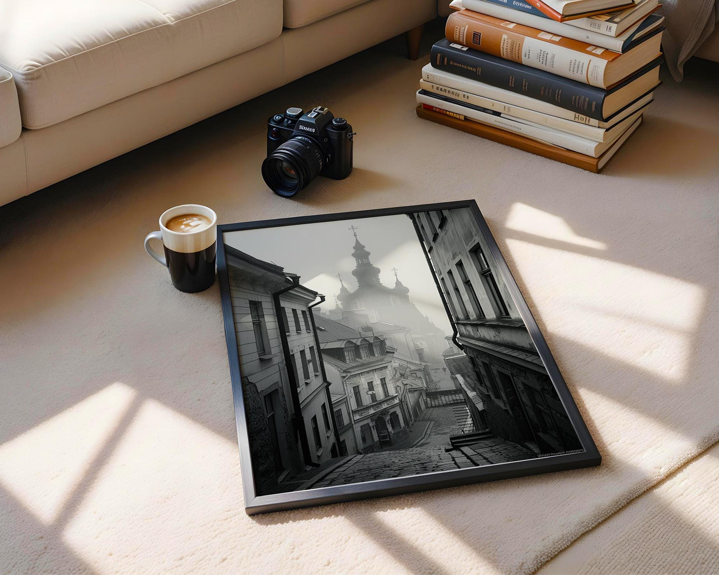 World Landmark | Vilnius Old Town Photography Print | Black and White European Travel Art wall art print, minimalist black and white poster, modern Scandinavian wall decor, Monohaus