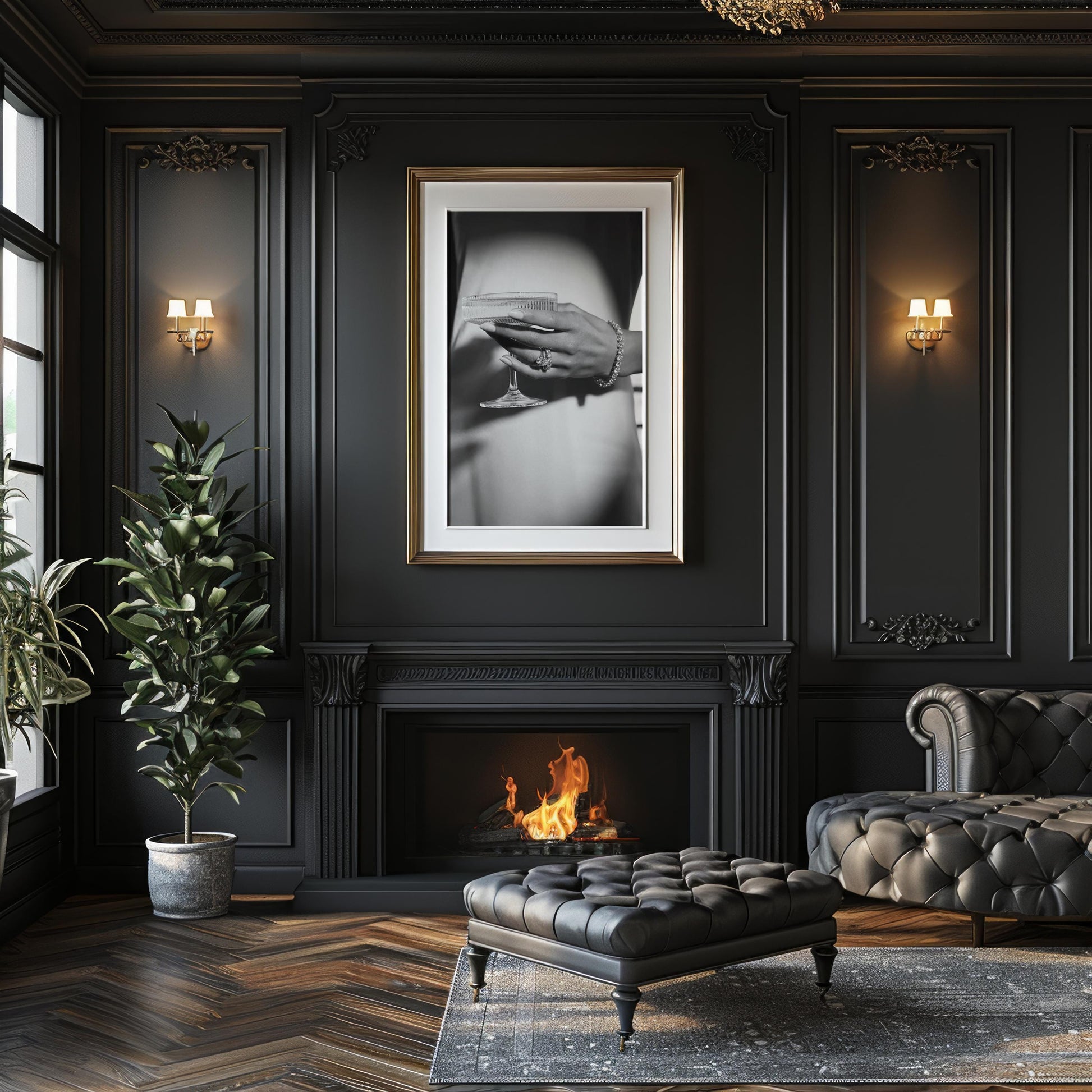 Designer Wall Art | Champagne Coupe Print | Glamour Jewelry, Black and White Photography wall art print, minimalist black and white poster, modern Scandinavian wall decor, Monohaus