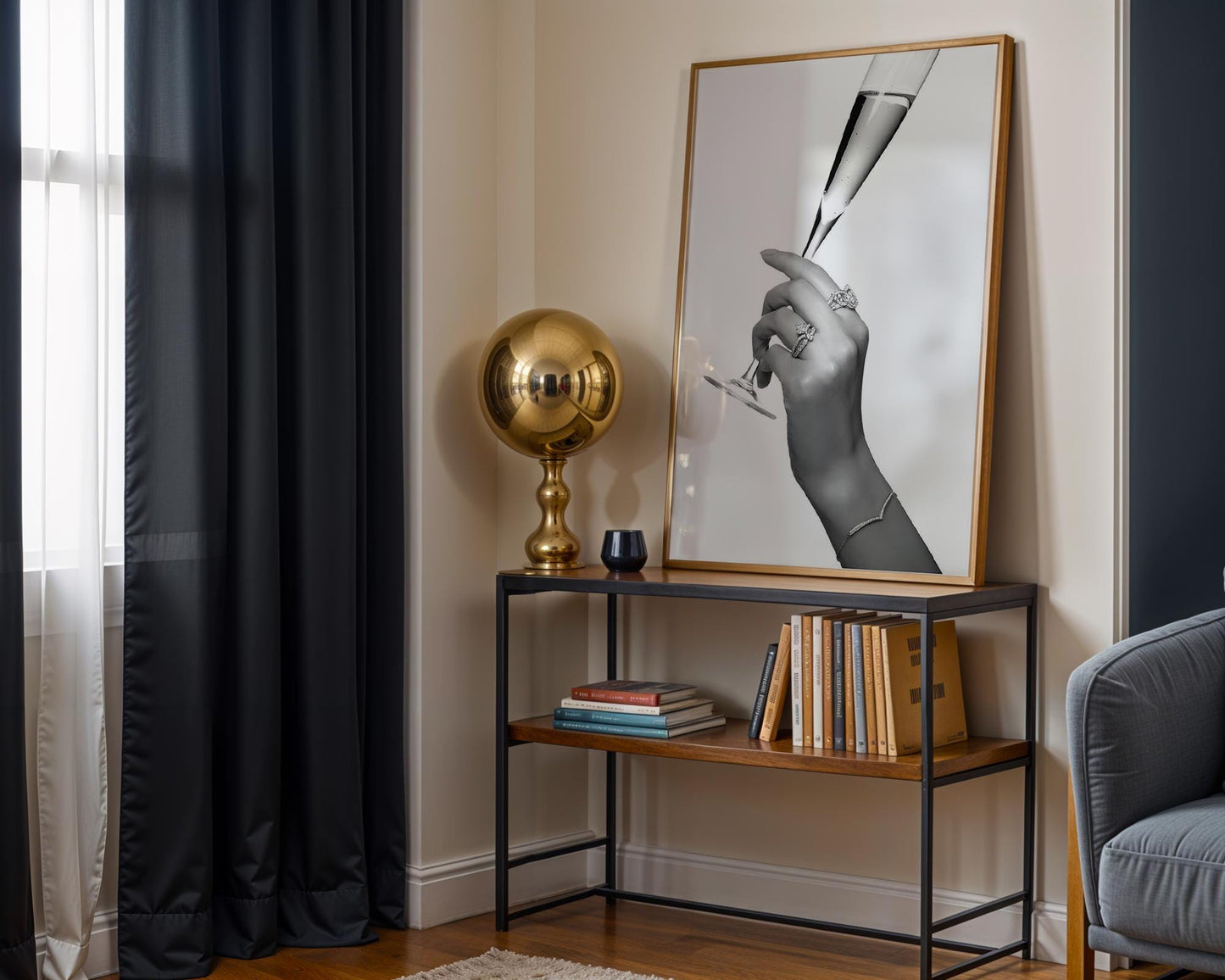 Designer Wall Art | Champagne Toast Print | Minimalist Black and White Glam Art wall art print, minimalist black and white poster, modern Scandinavian wall decor, Monohaus