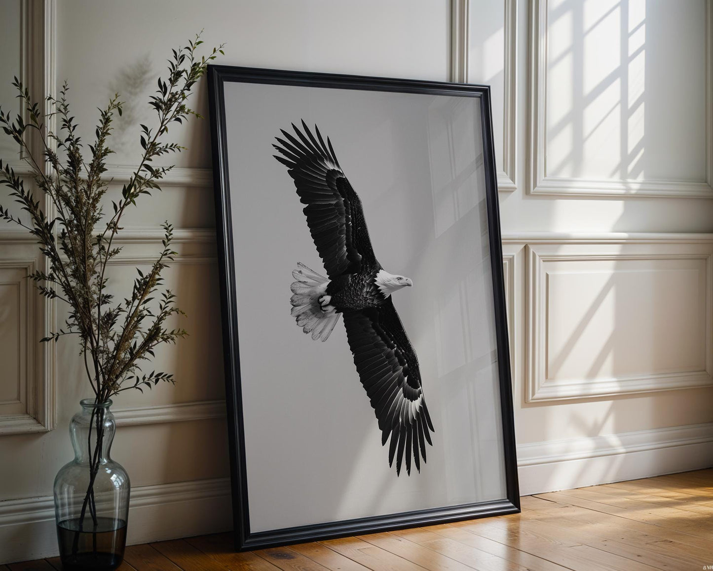 Wildlife Poster | Eagle in Flight Art Print | Black & White Photography, Modern Wall Decor wall art print, minimalist black and white poster, modern Scandinavian wall decor, Monohaus