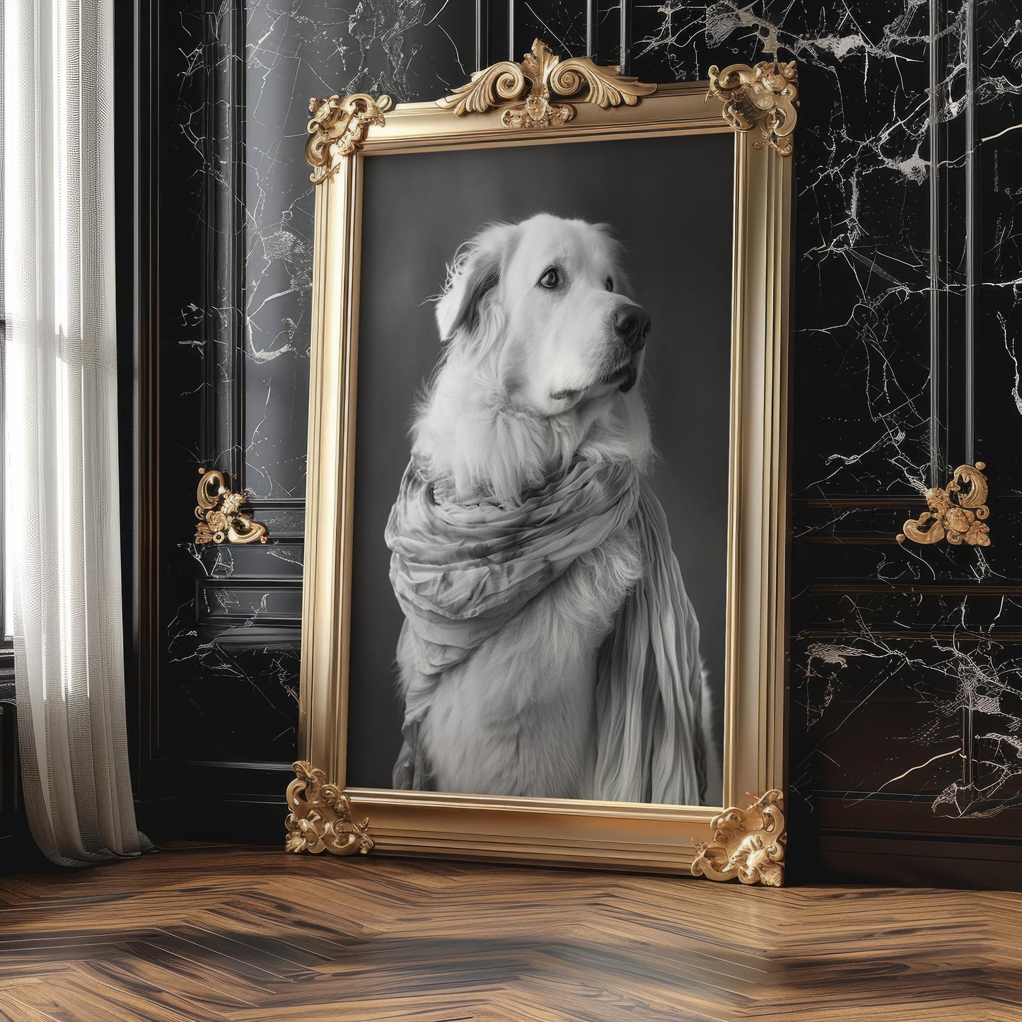 Dog Photography Fluffy White Pet Art Print | Modern Portrait Home Decor wall art print, minimalist black and white poster, modern Scandinavian wall decor, Monohaus