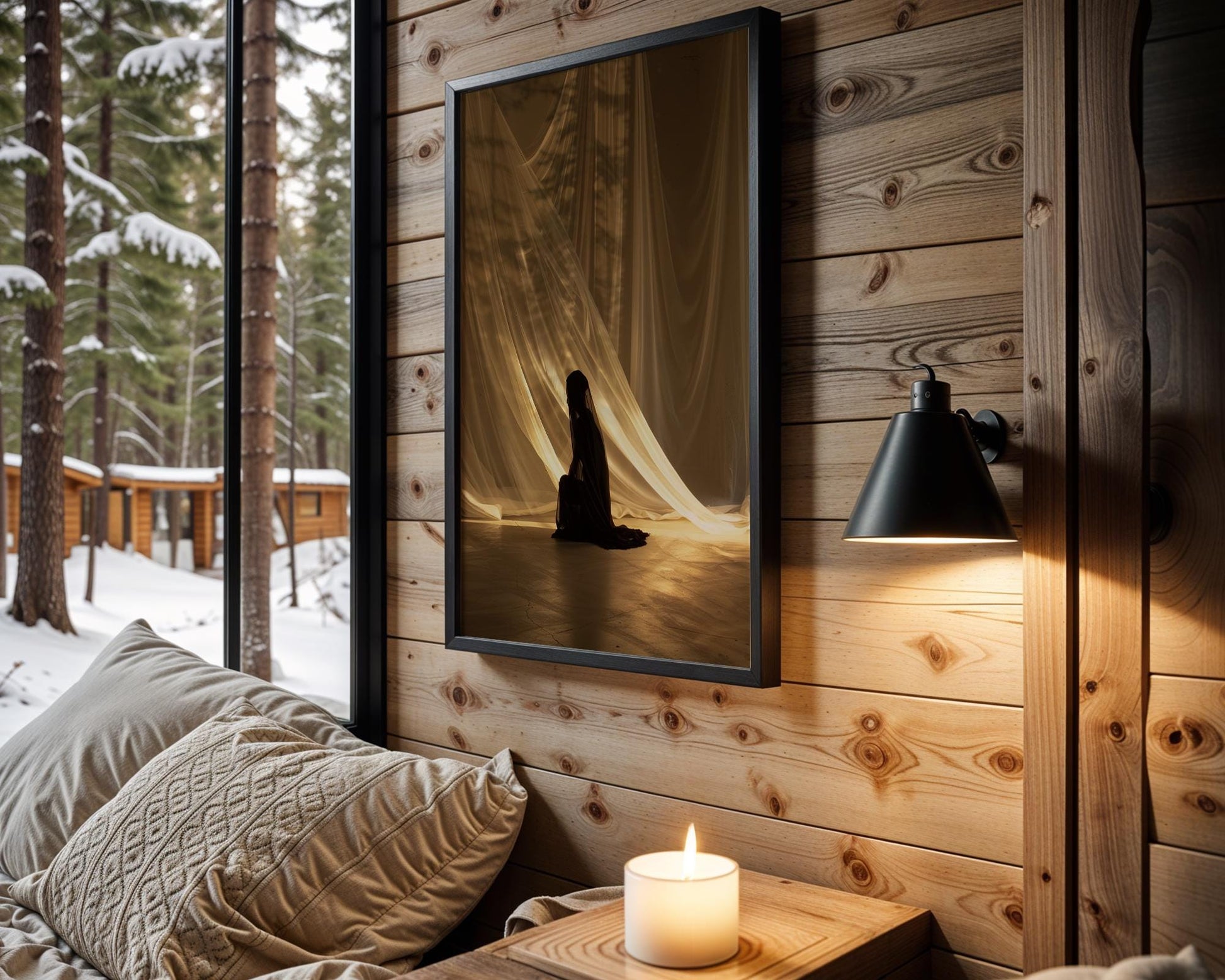 Veiled Figure Art Print | Moody Ethereal Silhouette Wall Decor wall art print, minimalist black and white poster, modern Scandinavian wall decor, Monohaus