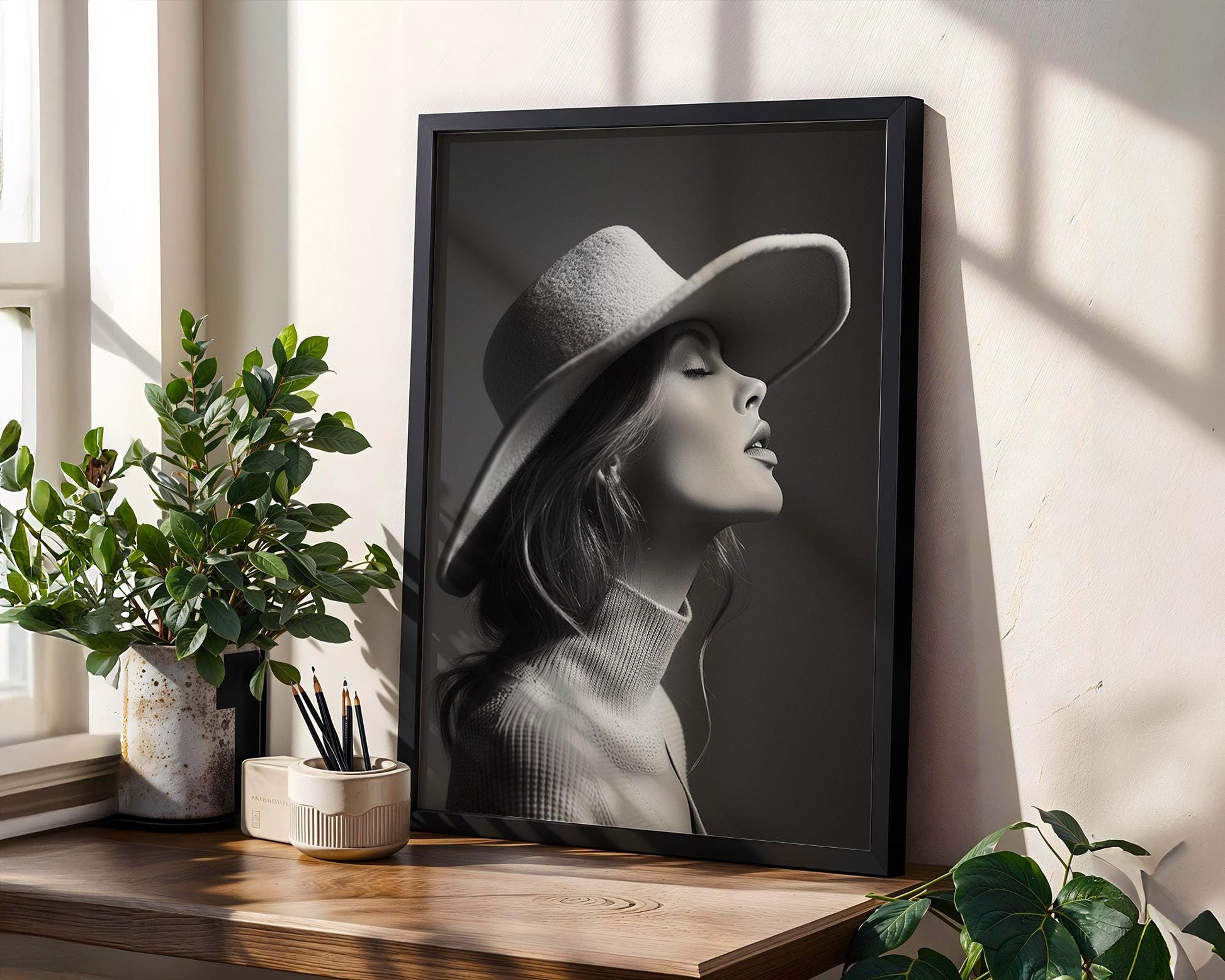 Minimal Wall Art Moody Woman Portrait Print | Elegant Scandi Home Decor wall art print, minimalist black and white poster, modern Scandinavian wall decor, Monohaus