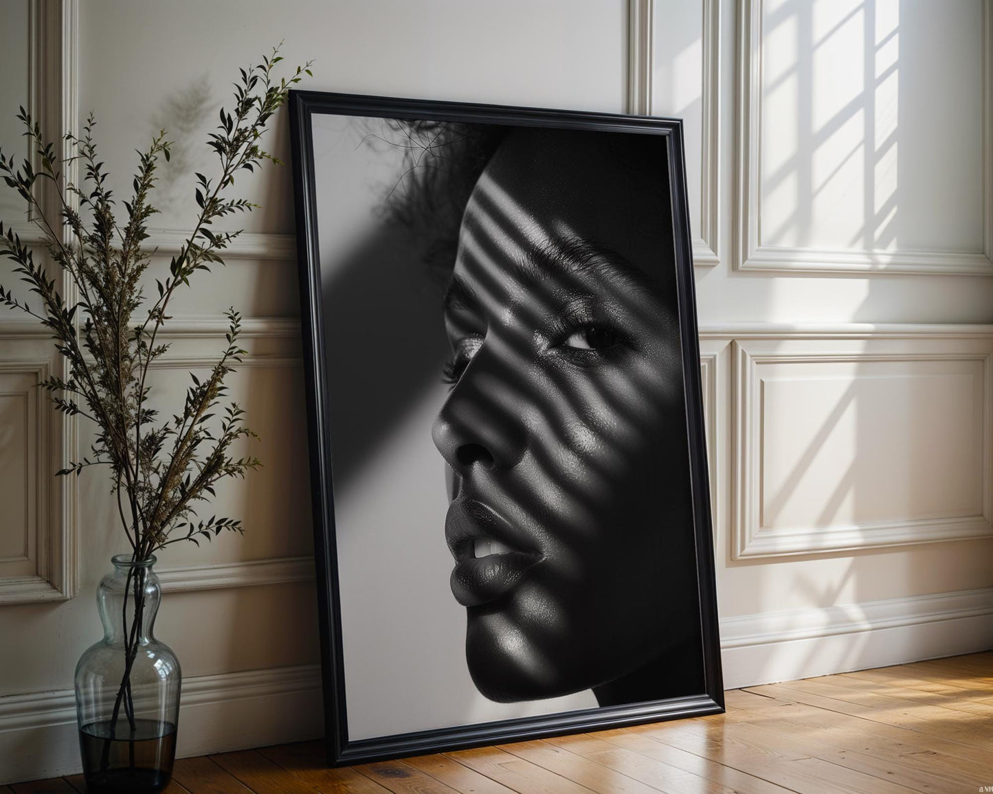 Minimal Wall Art | Black and White Minimalist Photography | Woman in Light & Shadow wall art print, minimalist black and white poster, modern Scandinavian wall decor, Monohaus