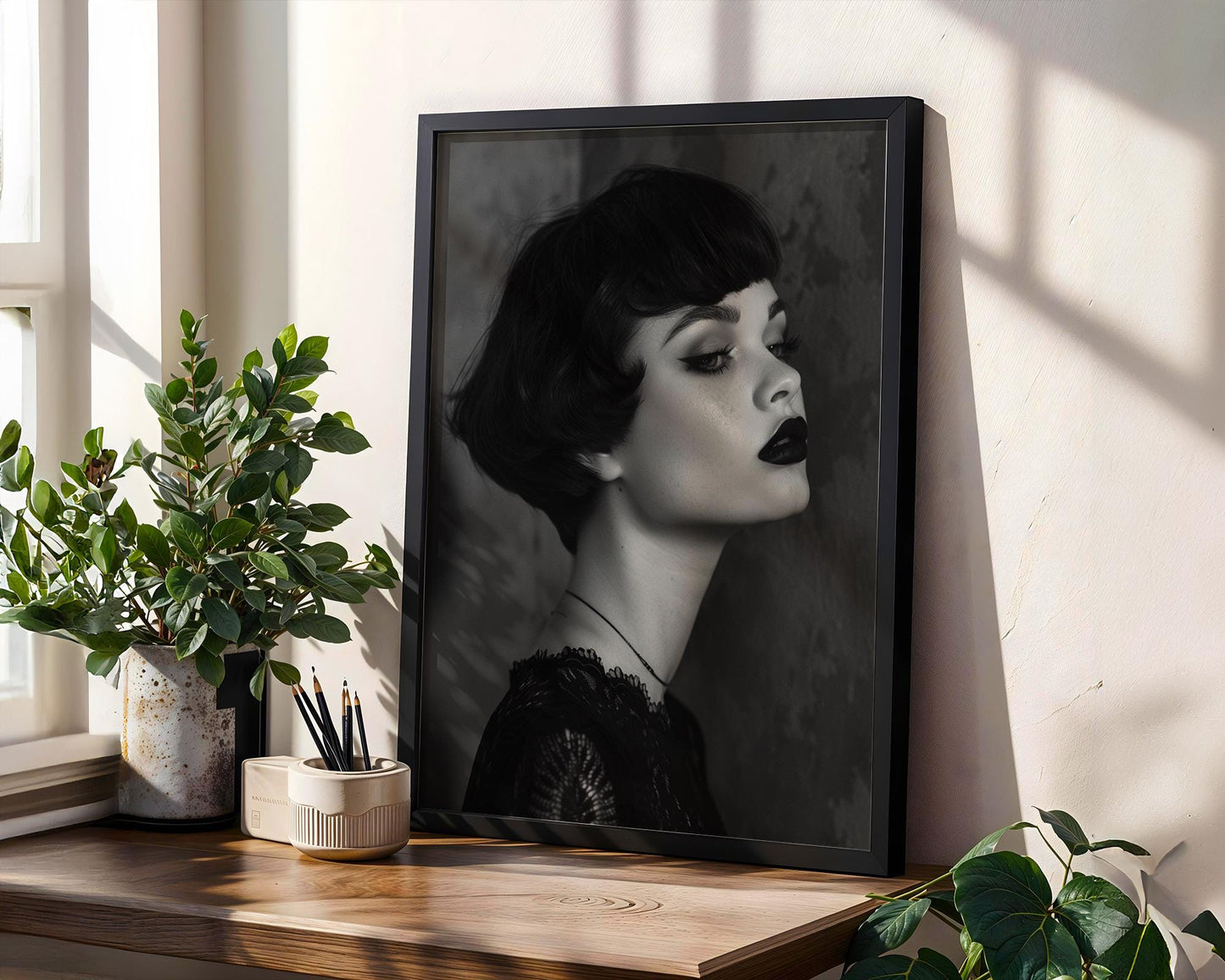 Minimal Wall Art Gothic Woman Fashion Portrait | Black & White Moody Poster wall art print, minimalist black and white poster, modern Scandinavian wall decor, Monohaus