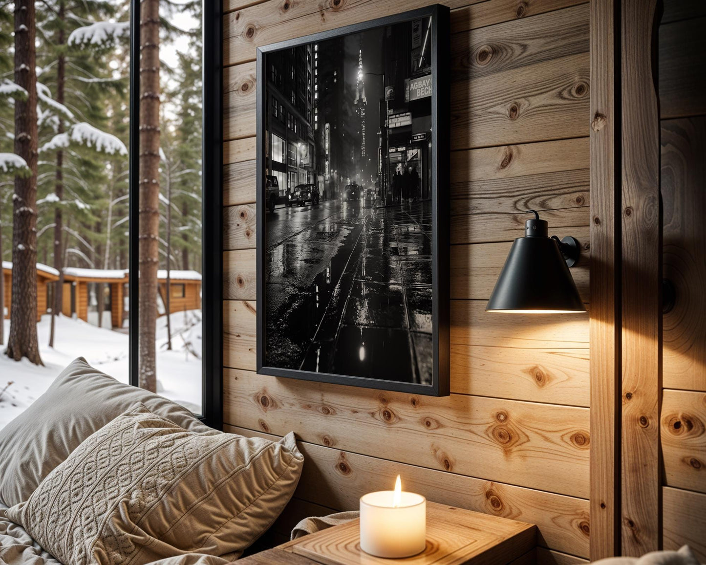 Urban Photography | Rainy City Street Print | Black and White Noir Art wall art print, black and white architectural poster, minimalist modern Scandinavian wall decor, Monohaus