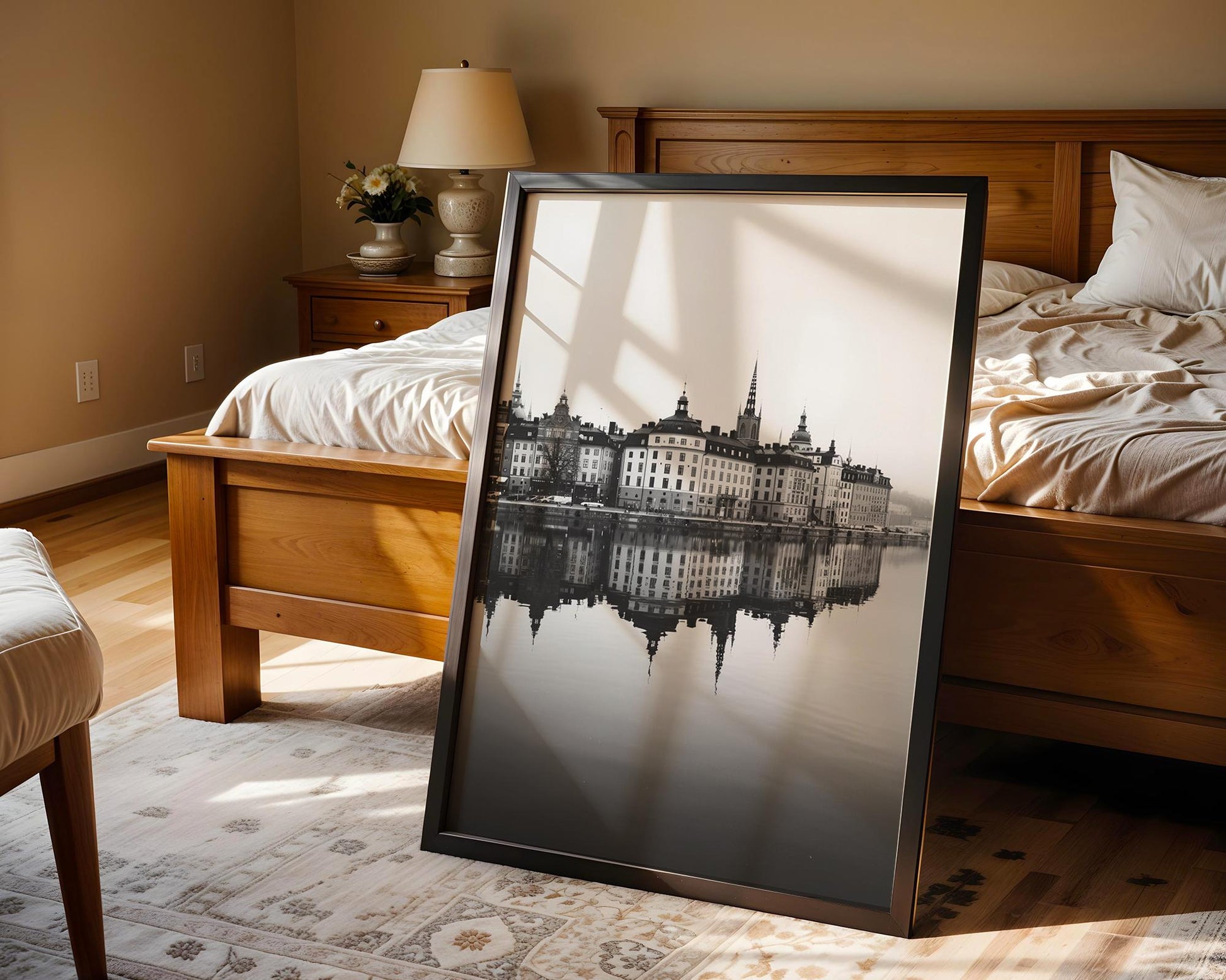 World Landmark | Stockholm Photography Print | Gamla Stan Waterfront, Scandinavian Art wall art print, minimalist black and white poster, modern Scandinavian wall decor, Monohaus