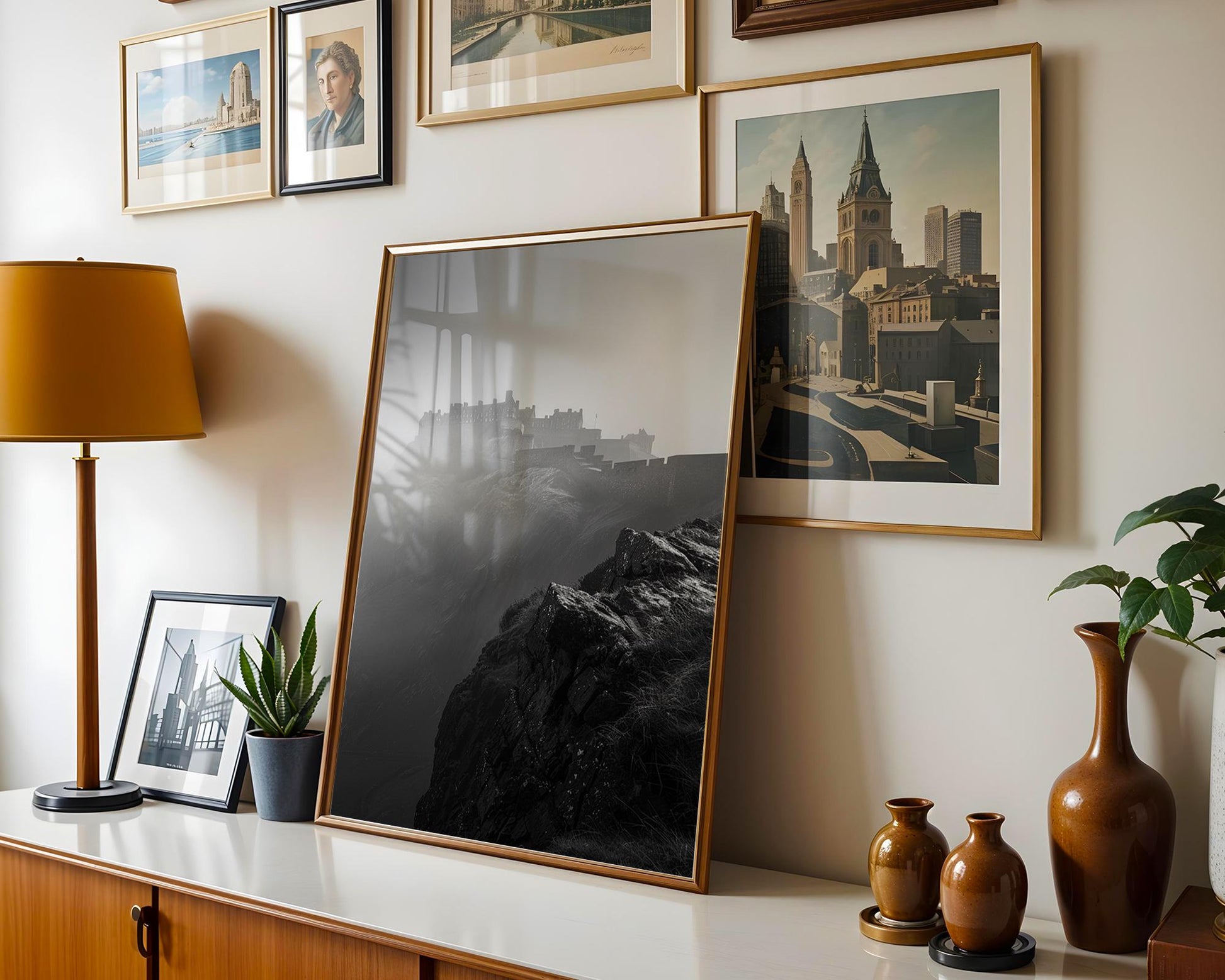 World Landmark | Edinburgh Castle Print | Moody Scotland Black & White Photography wall art print, minimalist black and white poster, modern Scandinavian wall decor, Monohaus