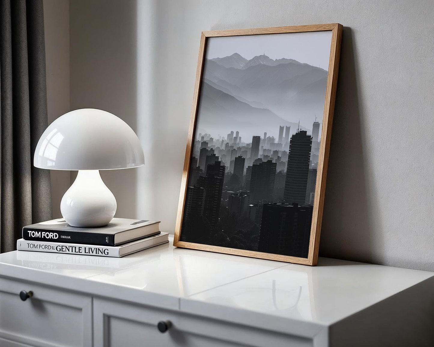 World Landmark | Santiago Chile Skyline Print | Andes Mountains Black and White Photography