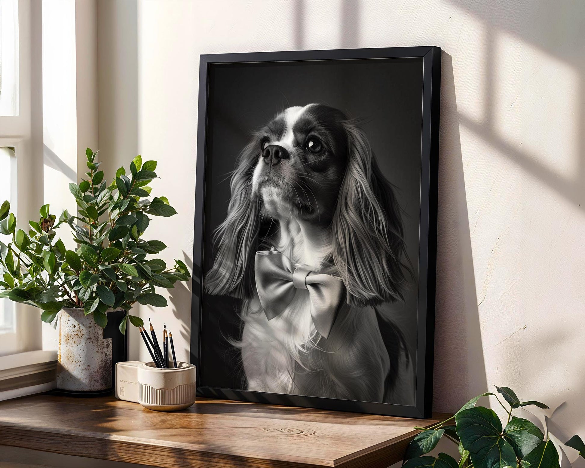 Dog Photography Cavalier Pet Portrait | Black and White Glamour Art Print wall art print, minimalist black and white poster, modern Scandinavian wall decor, Monohaus