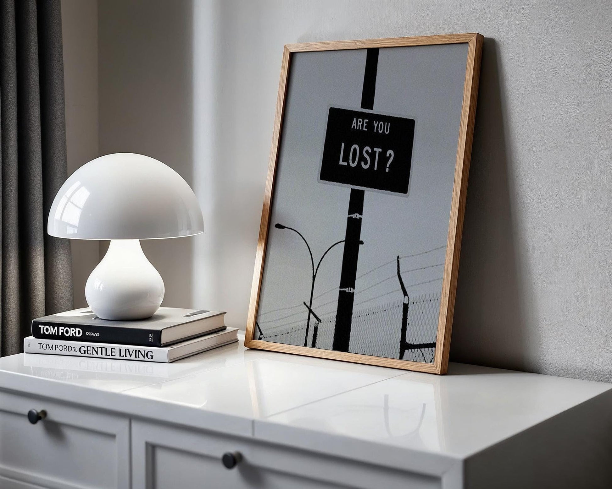 Designer Wall Art | Are You Lost Sign Print | Minimalist Black and White Decor wall art print, minimalist black and white poster, modern Scandinavian wall decor, Monohaus
