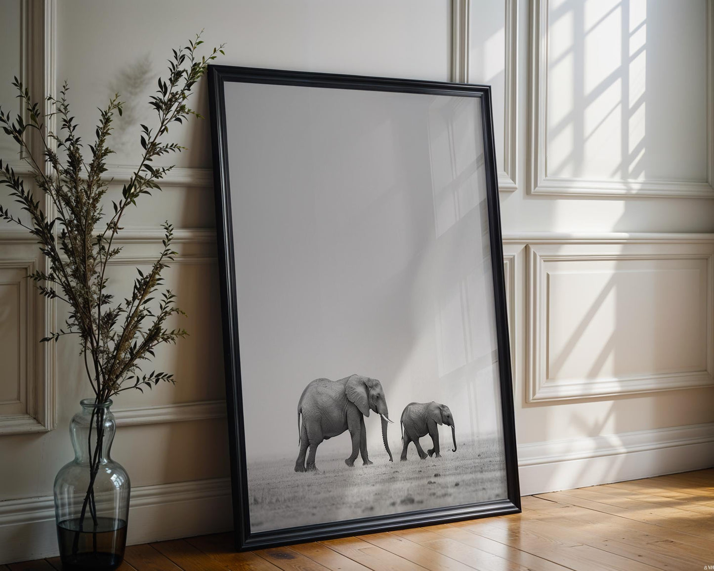 Wildlife Poster | Elephant Family Art Print • Minimalist Black & White Photography wall art print, minimalist black and white poster, modern Scandinavian wall decor, Monohaus