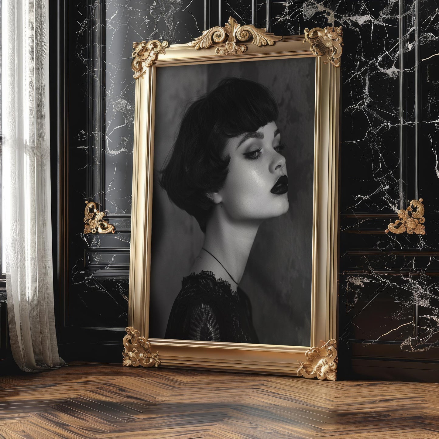 Minimal Wall Art Gothic Woman Fashion Portrait | Black & White Moody Poster wall art print, minimalist black and white poster, modern Scandinavian wall decor, Monohaus