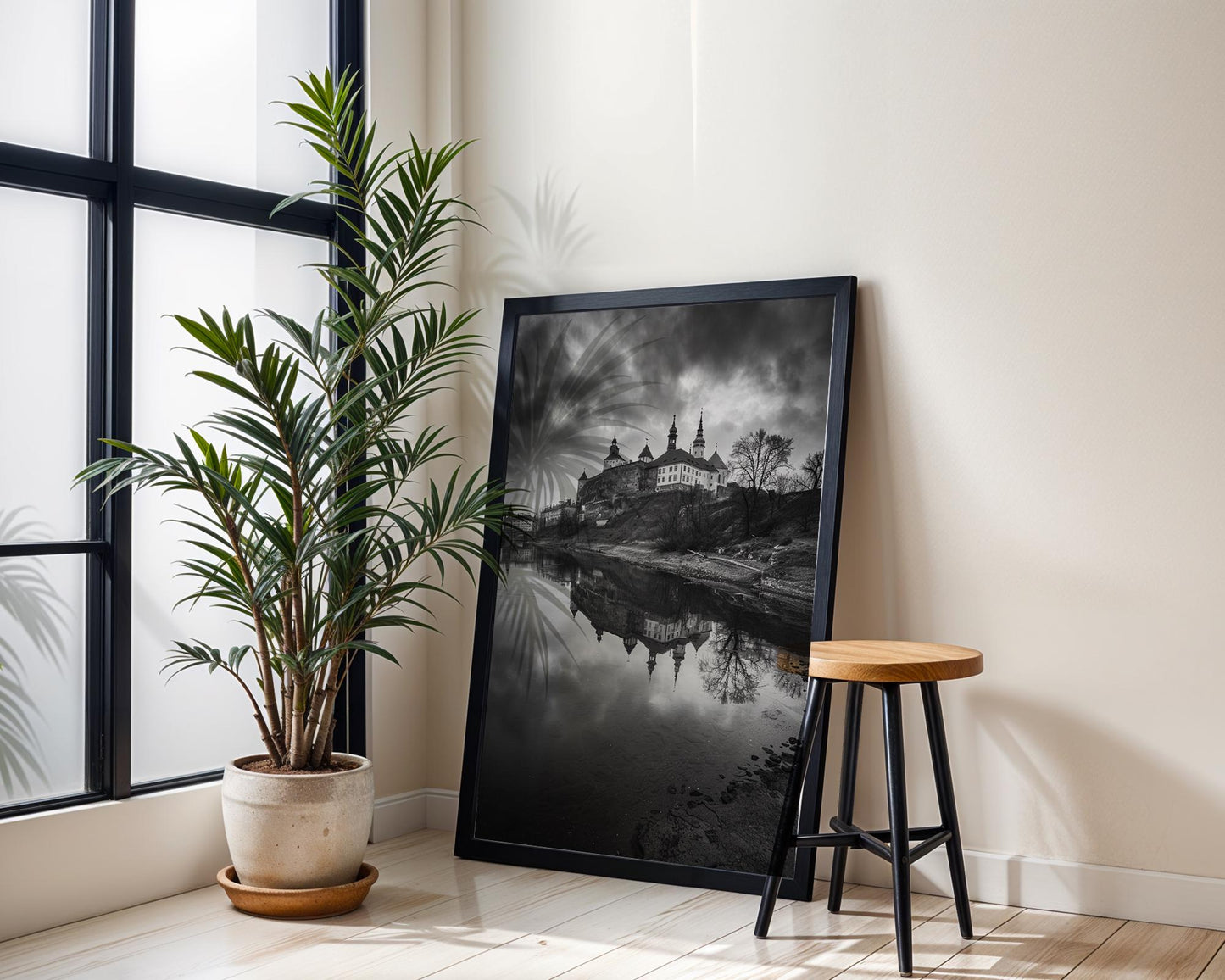 World Landmark | Krakow Castle Photography Print | Black and White River Scene