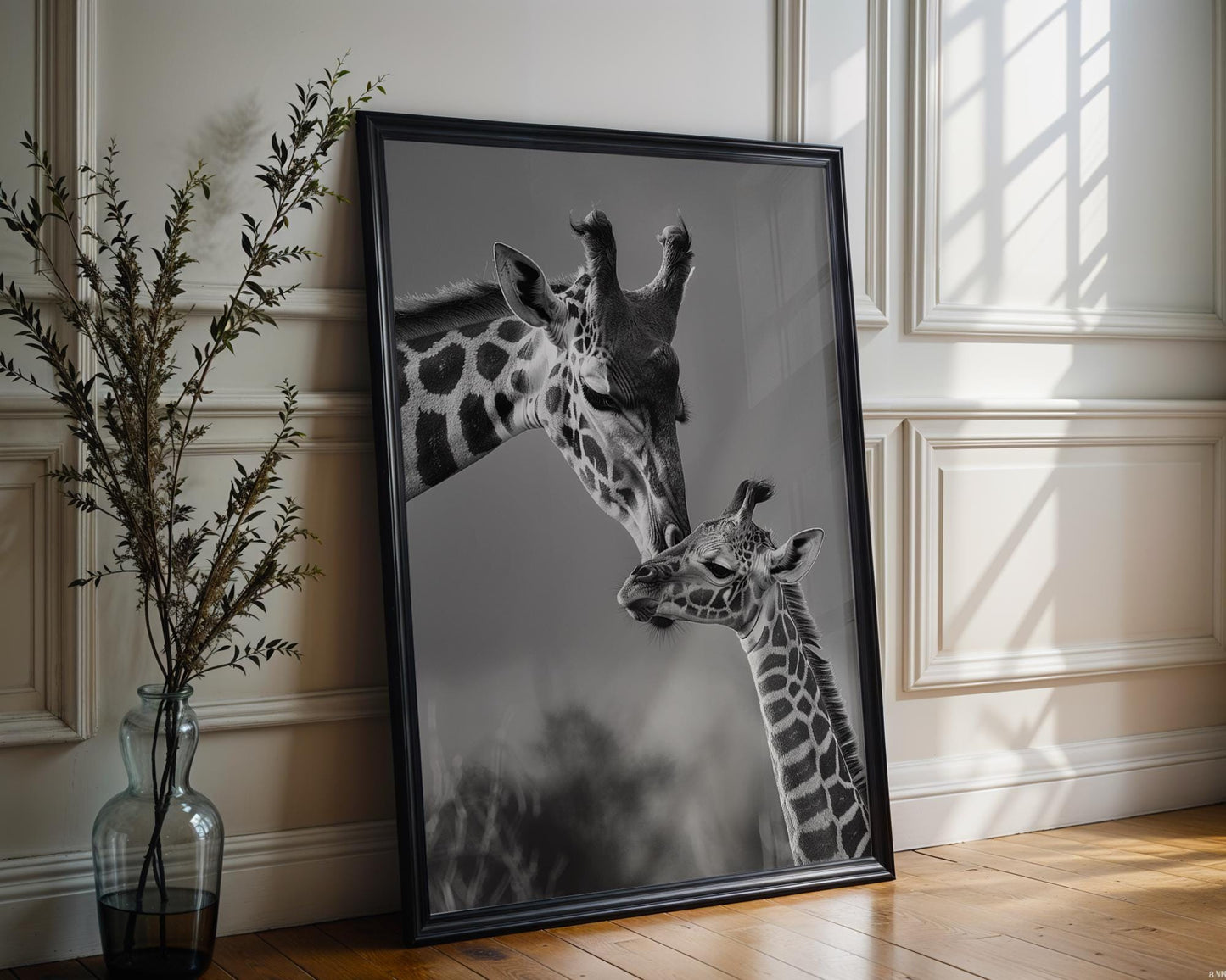 Wildlife Poster | Giraffe Mother & Calf Print • Minimalist Black and White Safari Wall Art wall art print, minimalist black and white poster, modern Scandinavian wall decor, Monohaus