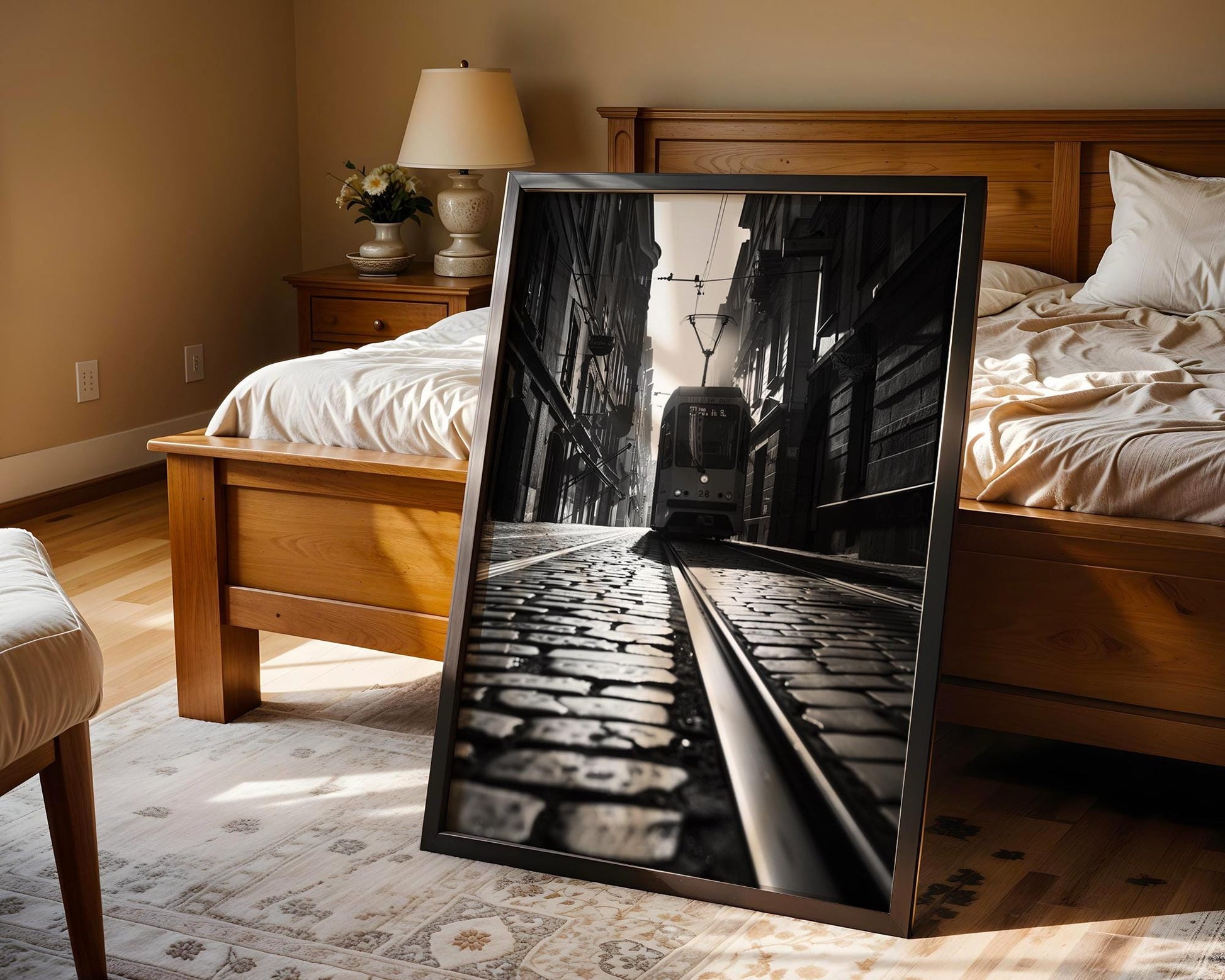 World Landmark | Lisbon Tram Print | Black and White Street Photography, Minimal Decor black and white photo print, minimalist monochrome wall art poster for modern interiors, Monohaus