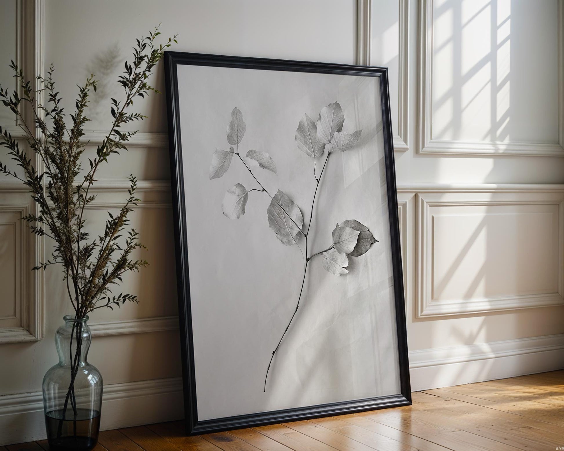 Urban Photography | Botanical Line Art Print | Minimalist Leaf Drawing, Black and White abstract wall art print, geometric minimalist poster, modern Scandinavian decor, Monohaus