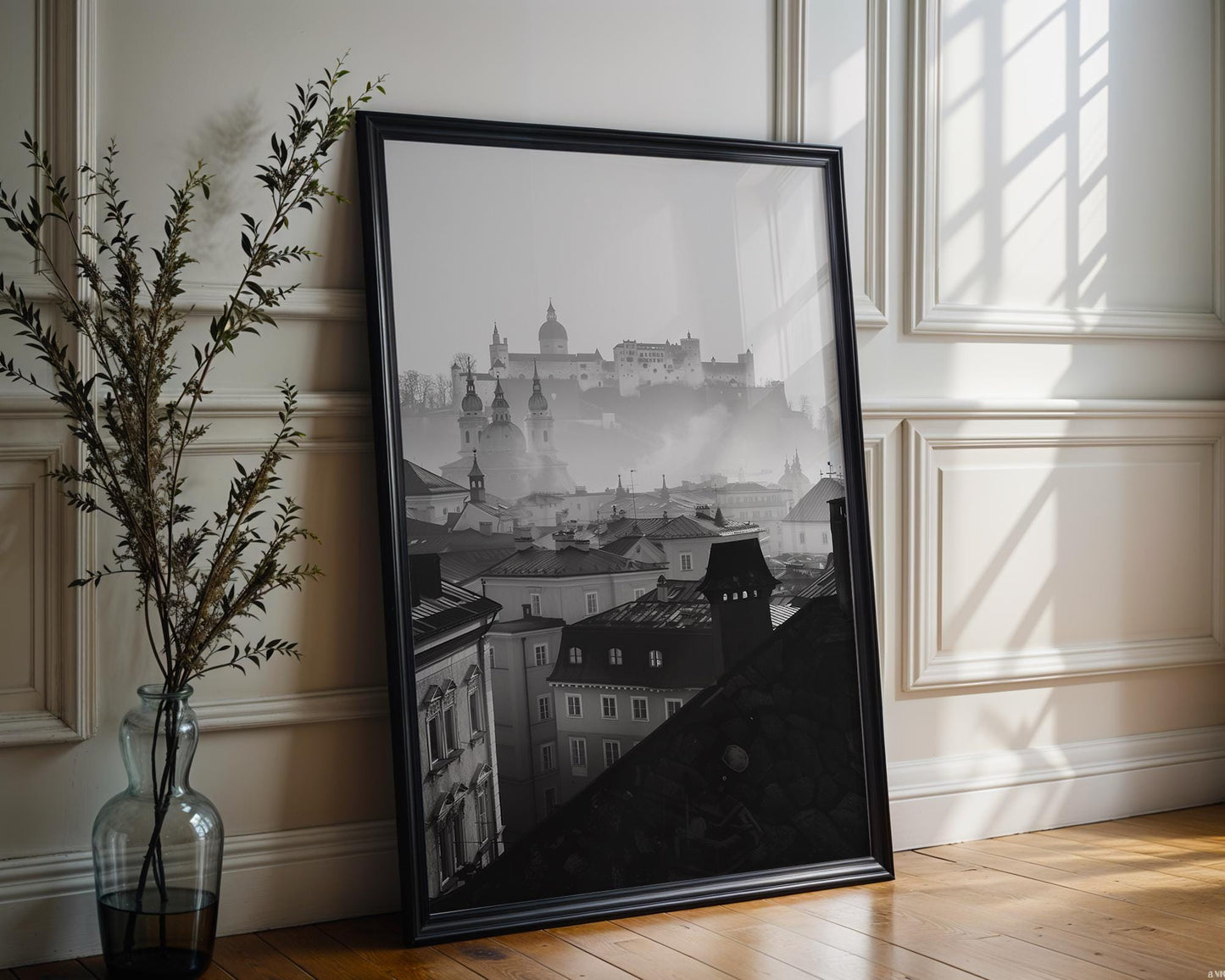 World Landmark | Salzburg Skyline Print | Black and White European Architecture