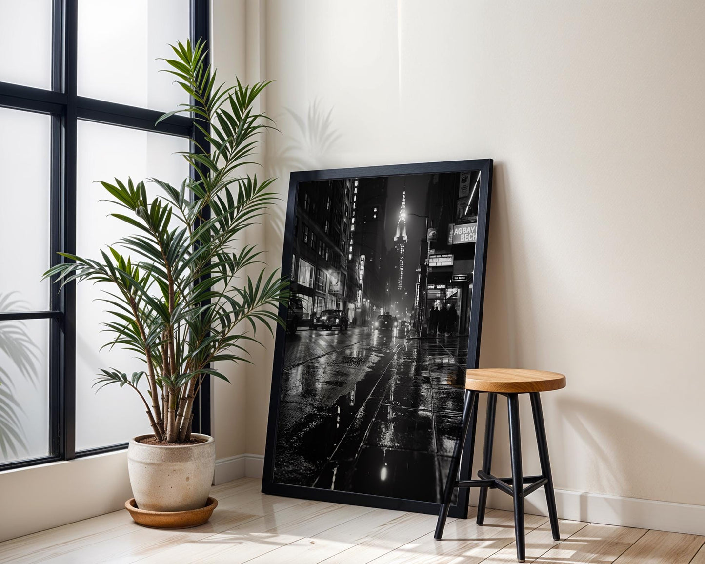 Urban Photography | Rainy City Street Print | Black and White Noir Art wall art print, black and white architectural poster, minimalist modern Scandinavian wall decor, Monohaus