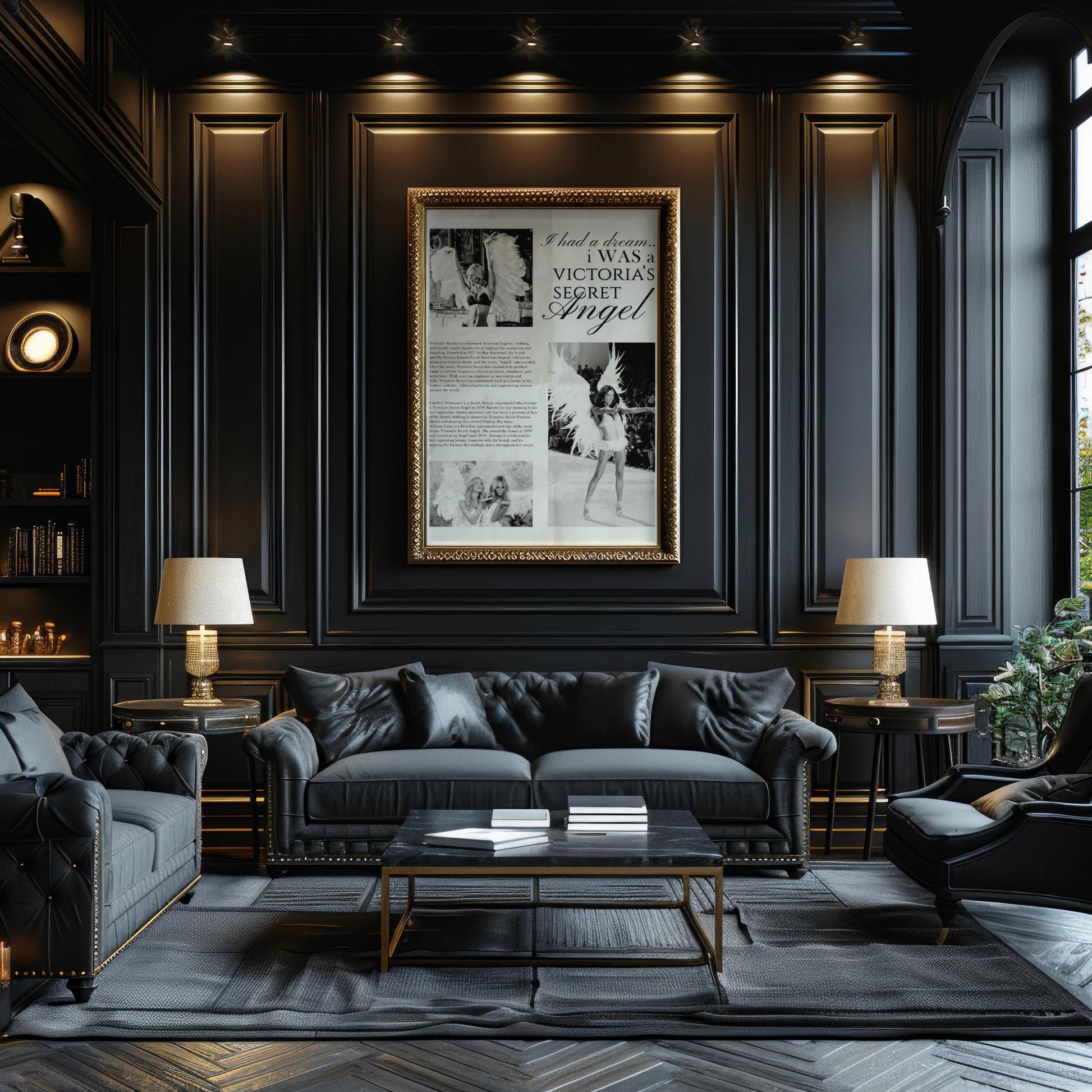 Designer Wall Art | Fashion Print Victoria’s Secret Angel Poster | Glamorous wall art print, minimalist black and white poster, modern Scandinavian wall decor, Monohaus