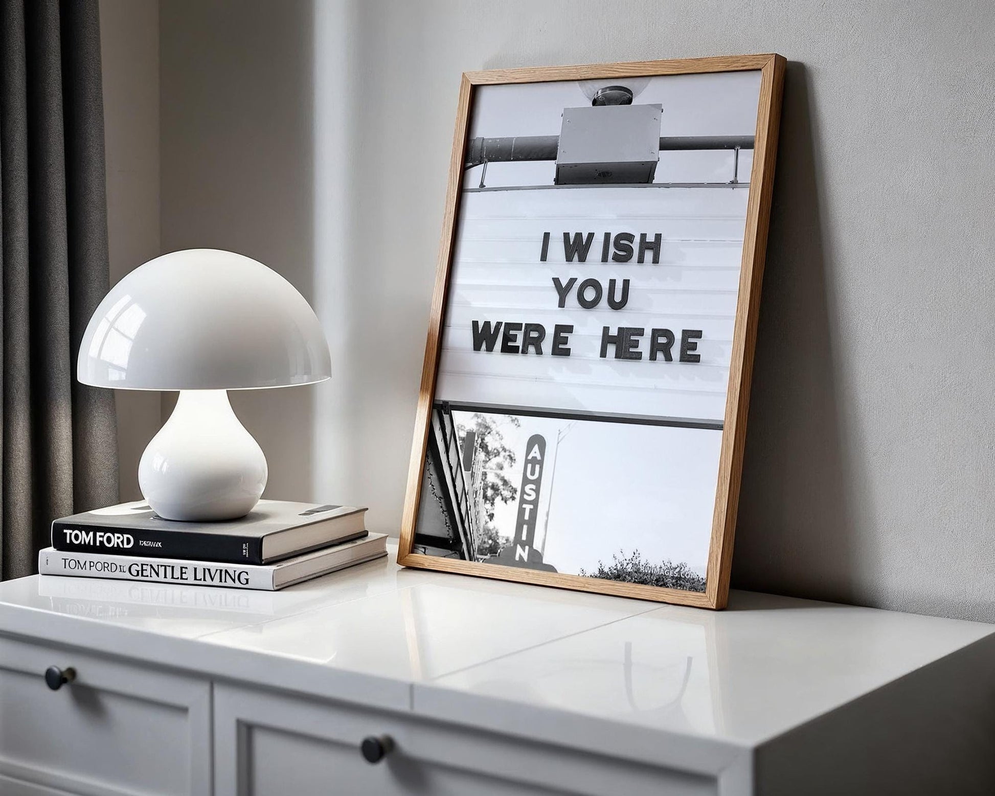 Designer Wall Art | I Wish You Were Here Print | Austin Texas Marquee Sign Art wall art print, minimalist black and white poster, modern Scandinavian wall decor, Monohaus