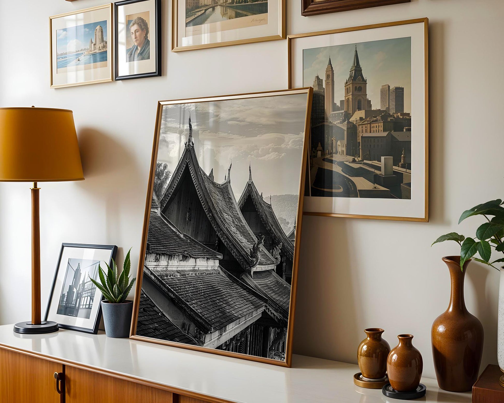 World Landmark | Laos Temple Roof Print | Luang Prabang Architecture Photography wall art print, black and white architectural poster, minimalist modern Scandinavian wall decor, Monohaus