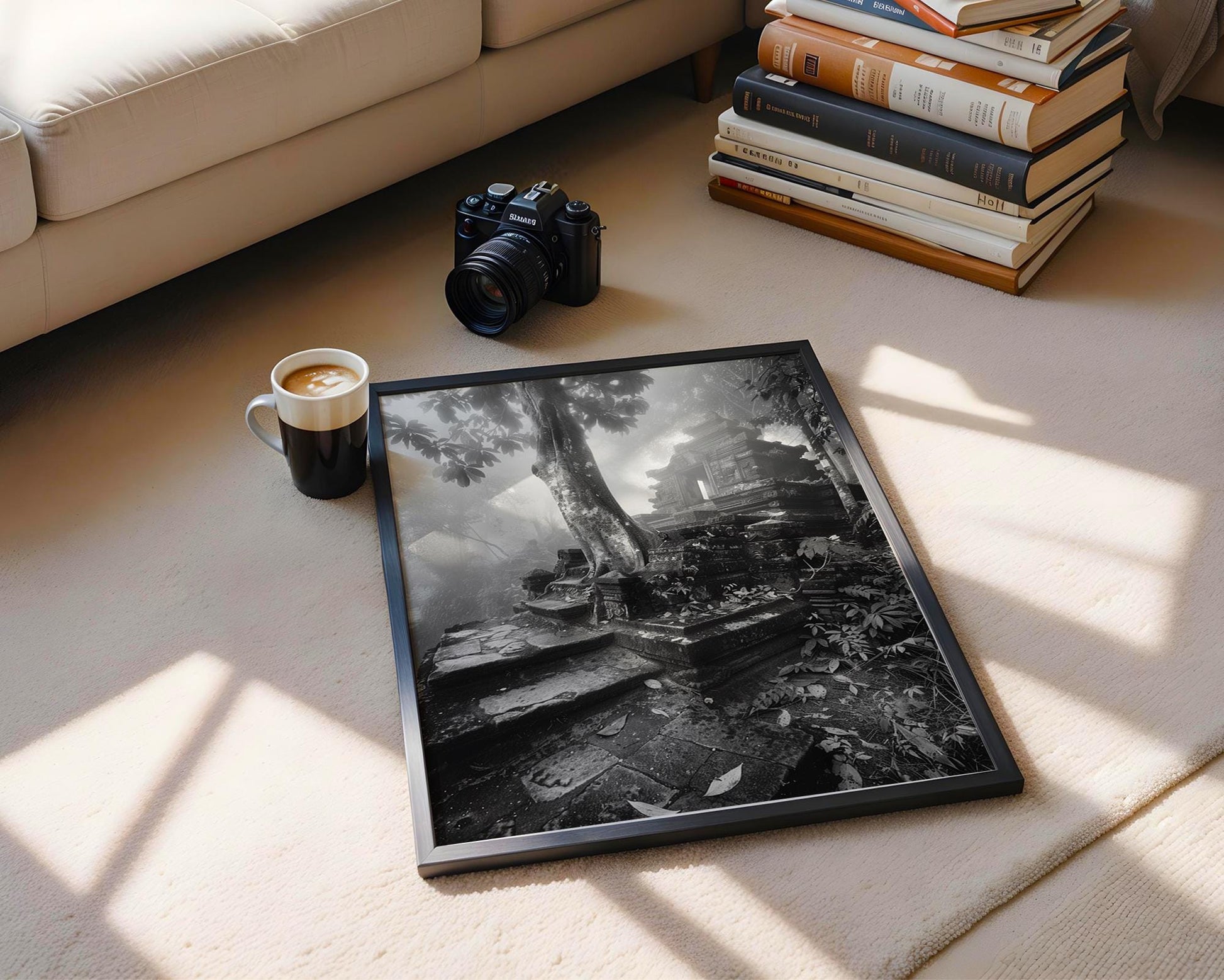 World Landmark | Ta Prohm Temple Print | Angkor, Cambodia Black & White Photography wall art print, minimalist black and white poster, modern Scandinavian wall decor, Monohaus