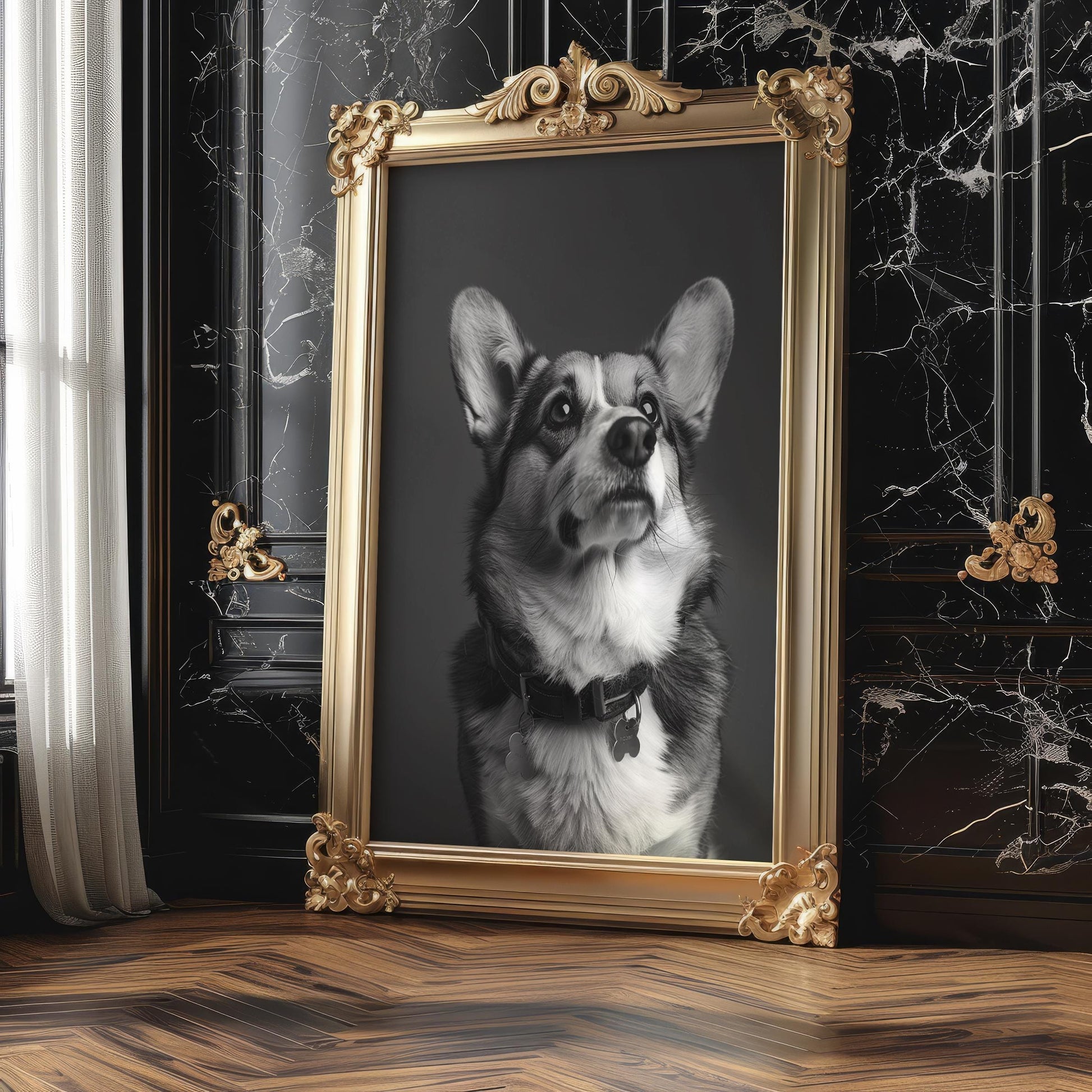 Dog Photography Modern Corgi Portrait Print | Minimalist Black and White Pet Art wall art print, minimalist black and white poster, modern Scandinavian wall decor, Monohaus