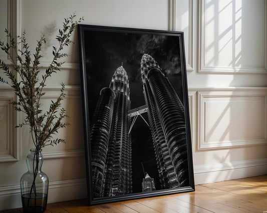 World Landmark | Petronas Towers Print | Kuala Lumpur Black and White Architecture wall art print, black and white architectural poster, minimalist modern Scandinavian wall decor, Monohaus