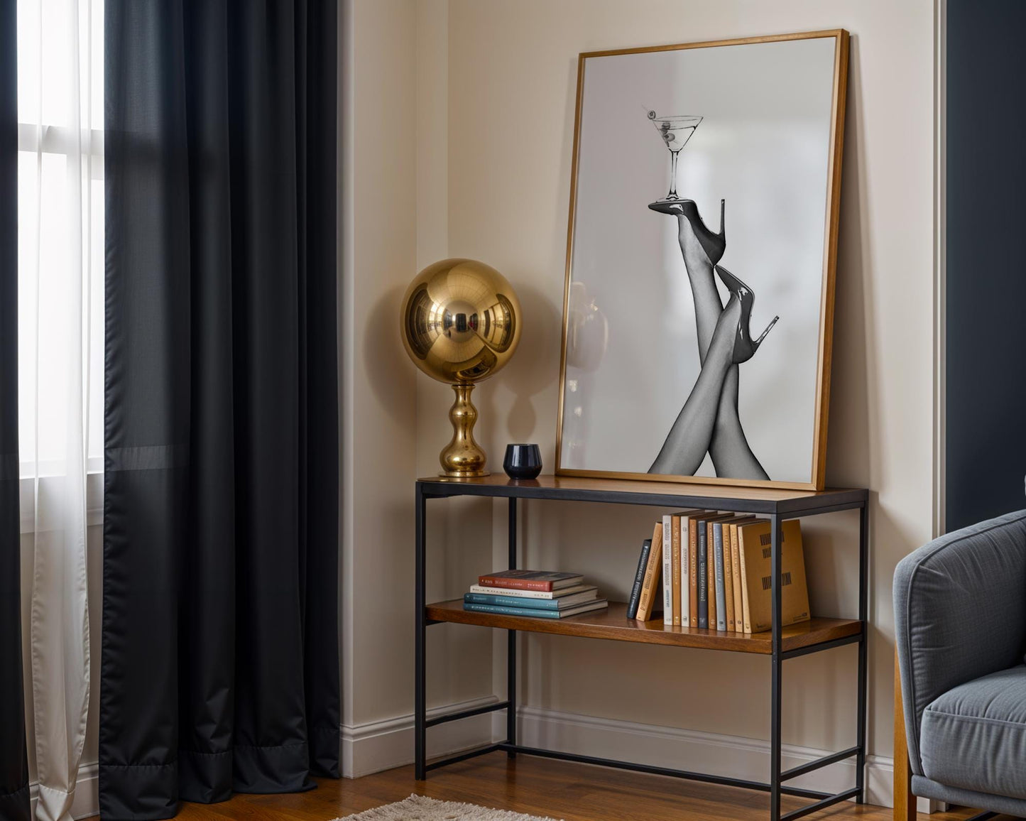 Designer Wall Art | Martini & Heels Print | Black and White Fashion Home Decor wall art print, minimalist black and white poster, modern Scandinavian wall decor, Monohaus