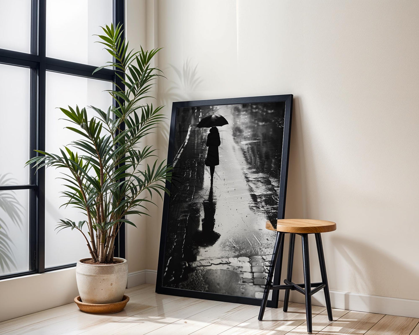 Urban Photography | Umbrella Silhouette Print | Black and White Street Photography black and white photo print, minimalist monochrome wall art poster for modern interiors, Monohaus