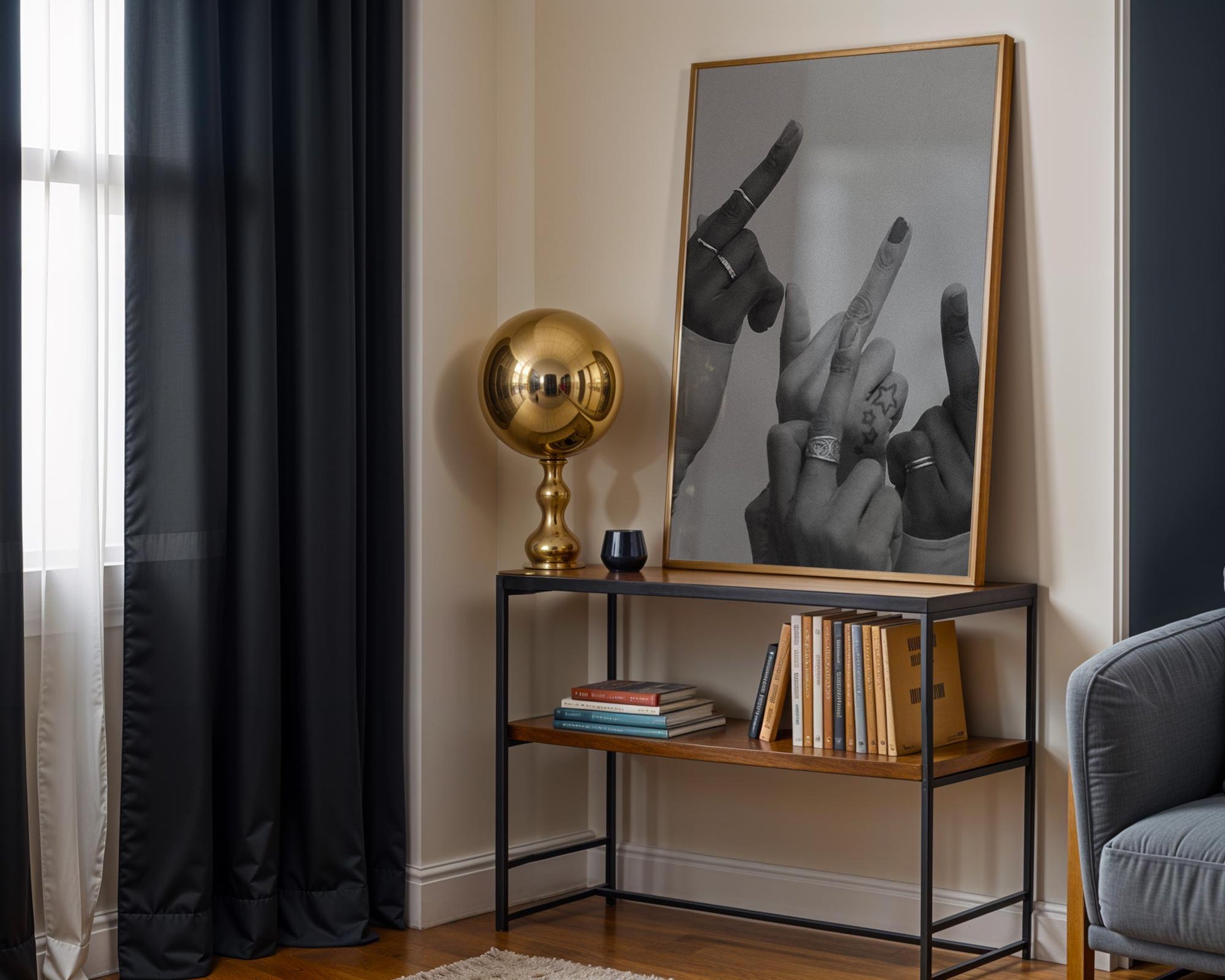 Designer Wall Art | Rock & Roll Hands Print | Edgy Black and White Photography wall art print, minimalist black and white poster, modern Scandinavian wall decor, Monohaus