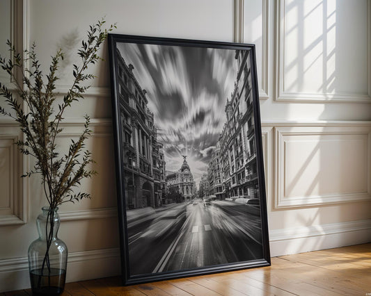 World Landmark | Madrid Gran Vía Black and White Photography Print | Spain Urban Architecture