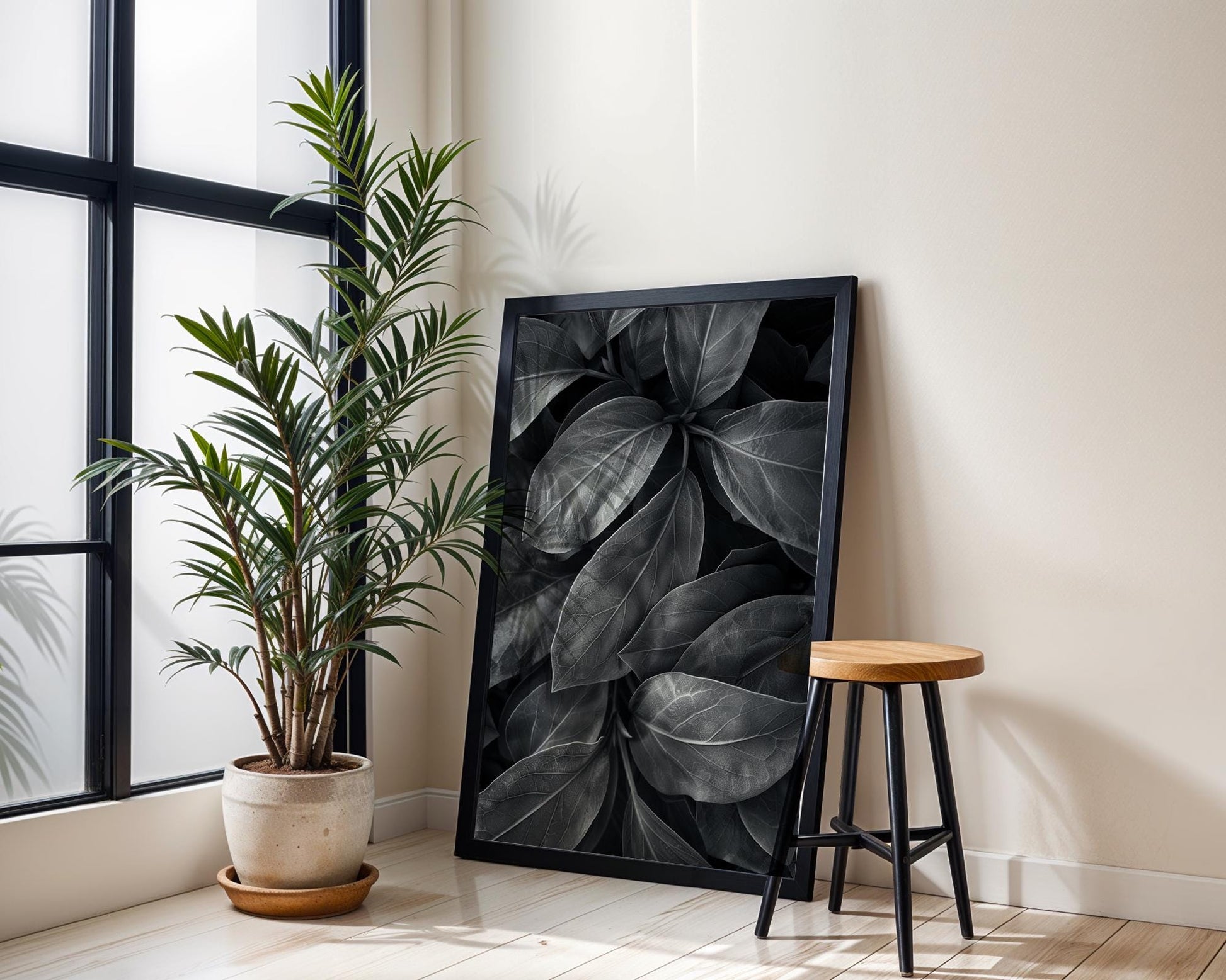 Botanical Photo | Dark  Leaves | Black and White Fine Art Photography | Minimal Nature Wall Art | Monochrome Home Decor | Modern Wall Print wall art print, minimalist black and white poster, modern Scandinavian wall decor, Monohaus