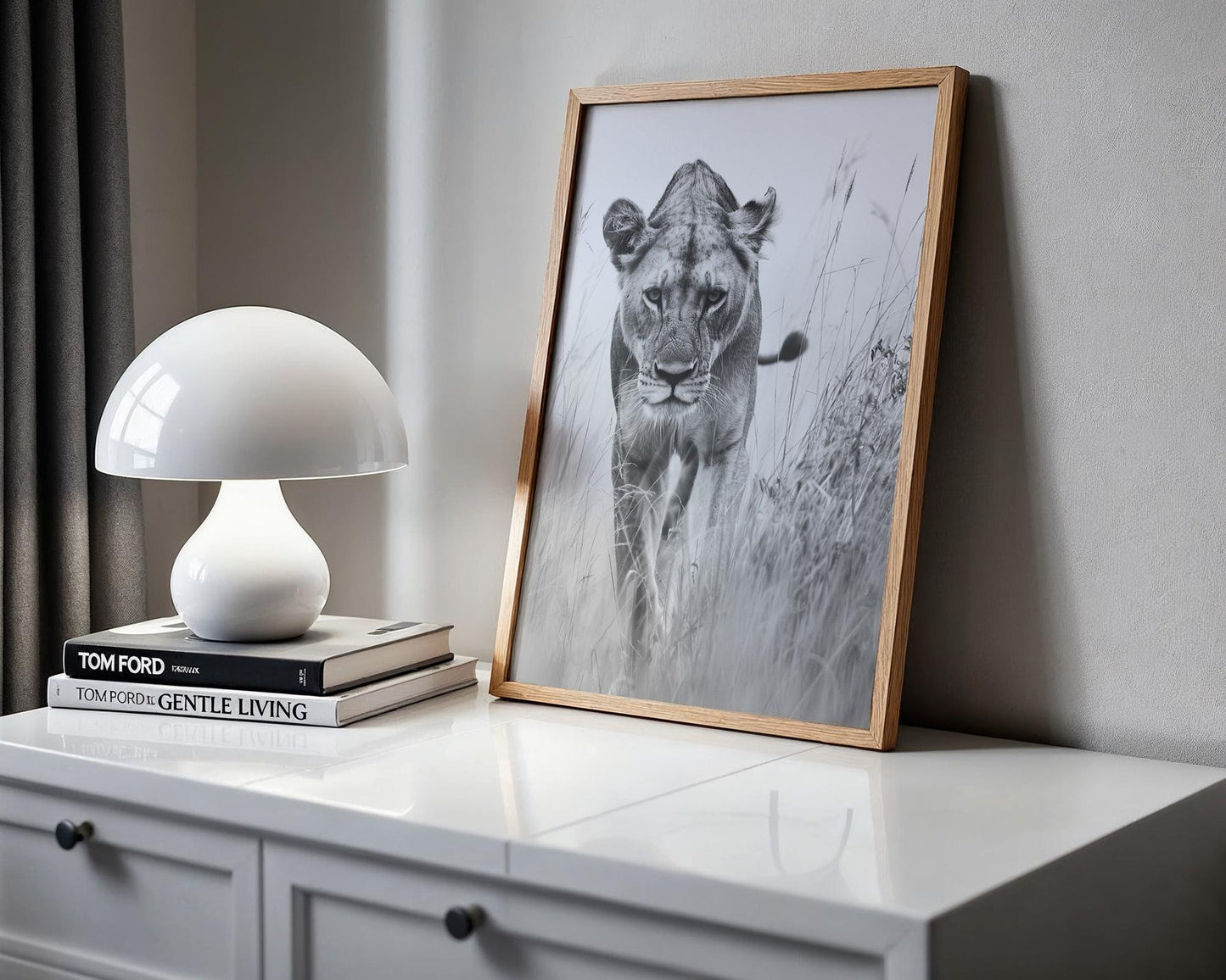 Wildlife Poster | Lioness Fine Art Print | Black & White Safari Photography wall art print, minimalist black and white poster, modern Scandinavian wall decor, Monohaus