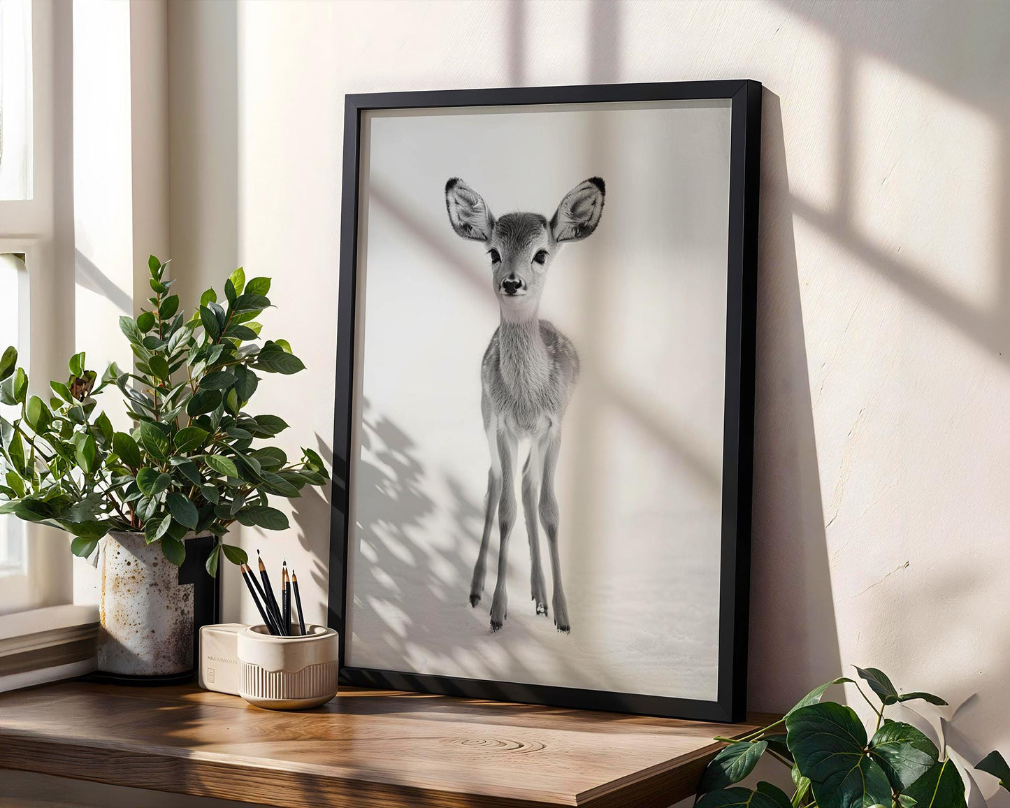 Wildlife Poster | Baby Deer Print | Minimalist Black & White Photography wall art print, minimalist black and white poster, modern Scandinavian wall decor, Monohaus