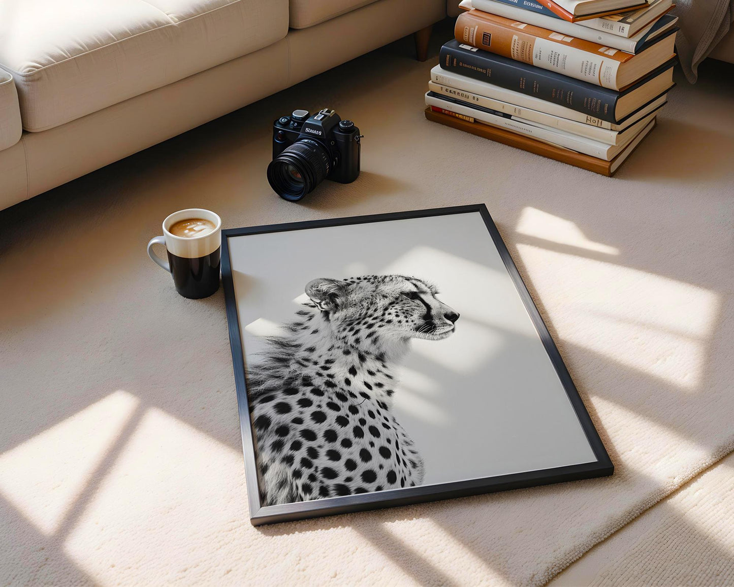 Wildlife Poster | Cheetah Profile Print | Black & White Fine Art Photography wall art print, minimalist black and white poster, modern Scandinavian wall decor, Monohaus