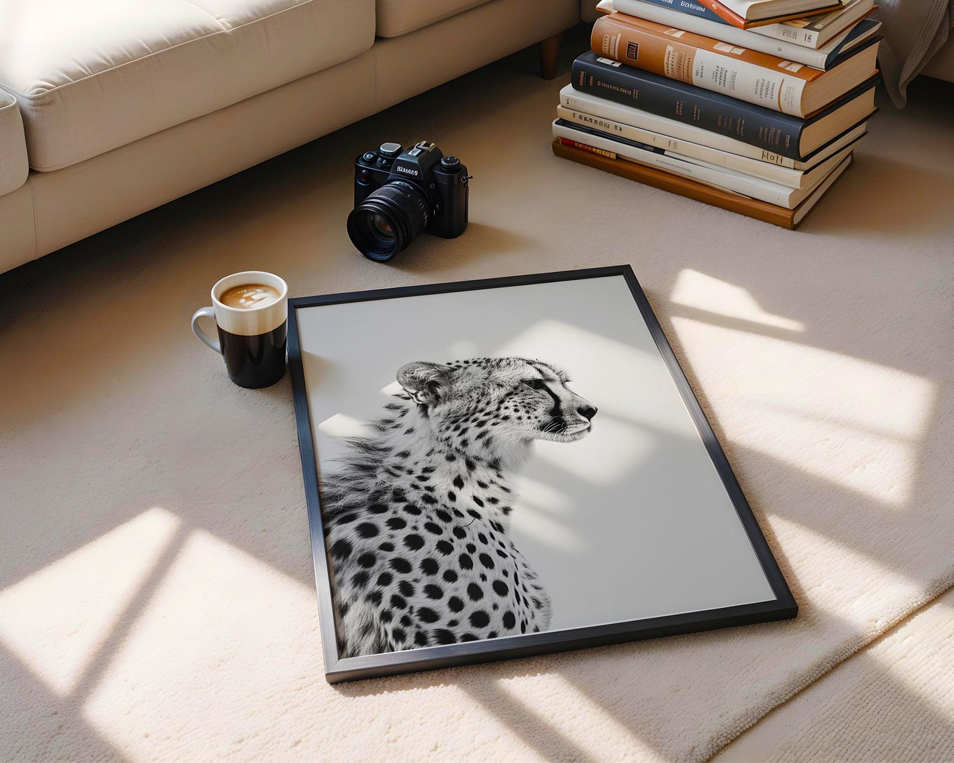 Wildlife Poster | Cheetah Profile Print | Black & White Fine Art Photography wall art print, minimalist black and white poster, modern Scandinavian wall decor, Monohaus