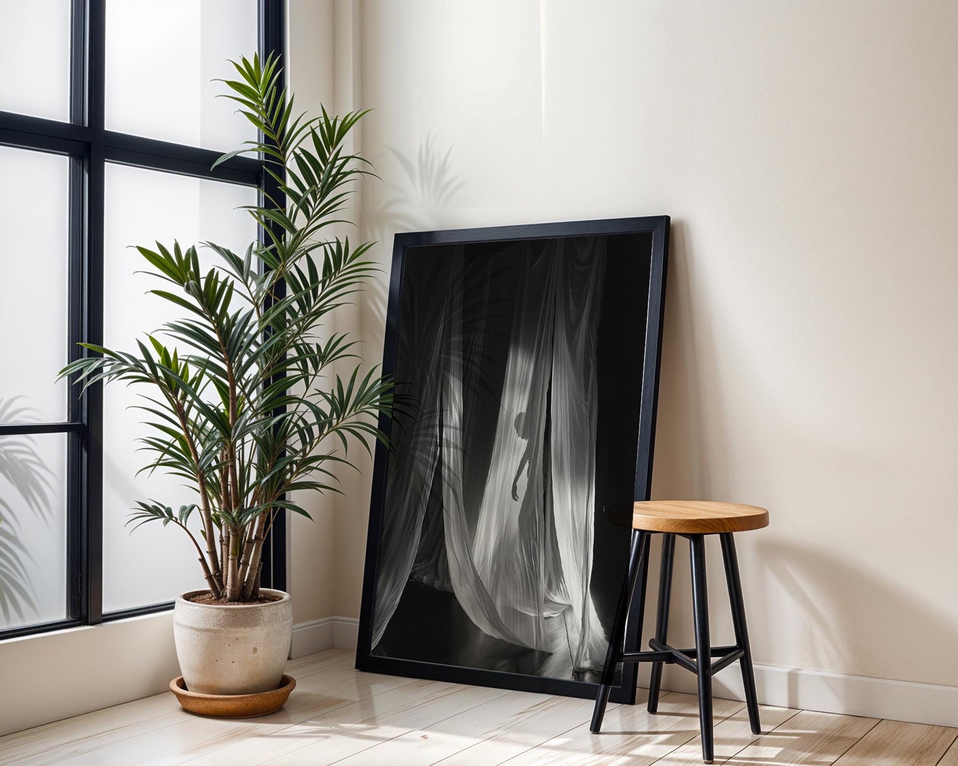 Minimal Wall Art Abstract Fabric Drape Print | Black & White Minimalist Photography abstract wall art print, geometric minimalist poster, modern Scandinavian decor, Monohaus