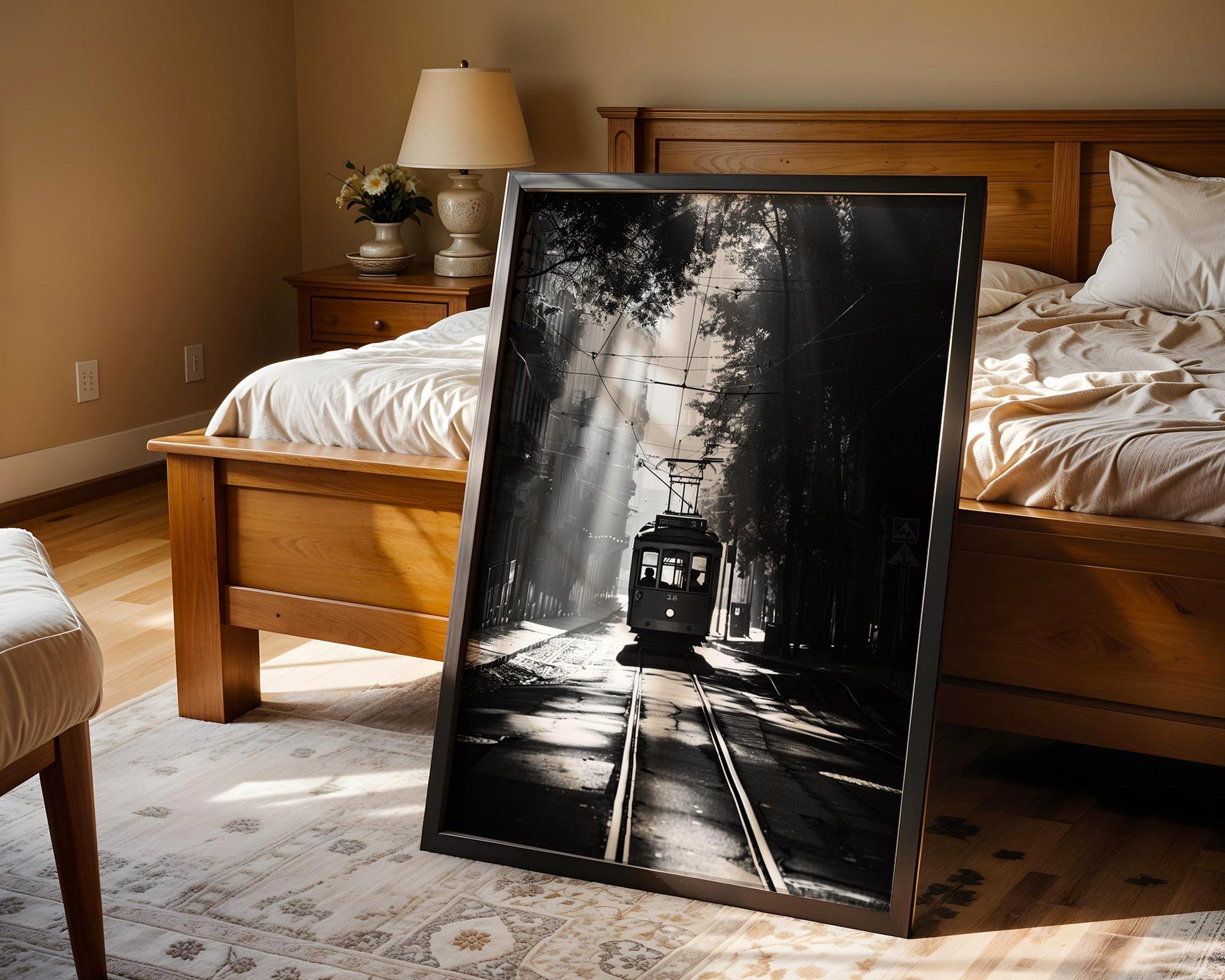 World Landmark | Lisbon Tram Print | Black and White Travel Photography wall art print, minimalist black and white poster, modern Scandinavian wall decor, Monohaus