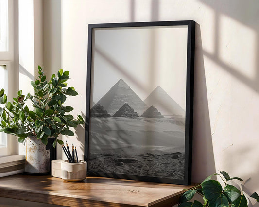 World Landmark | Pyramids of Giza Print | Black and White Egyptian Photography, Minimalist Wall Art wall art print, minimalist black and white poster, modern Scandinavian wall decor, Monohaus