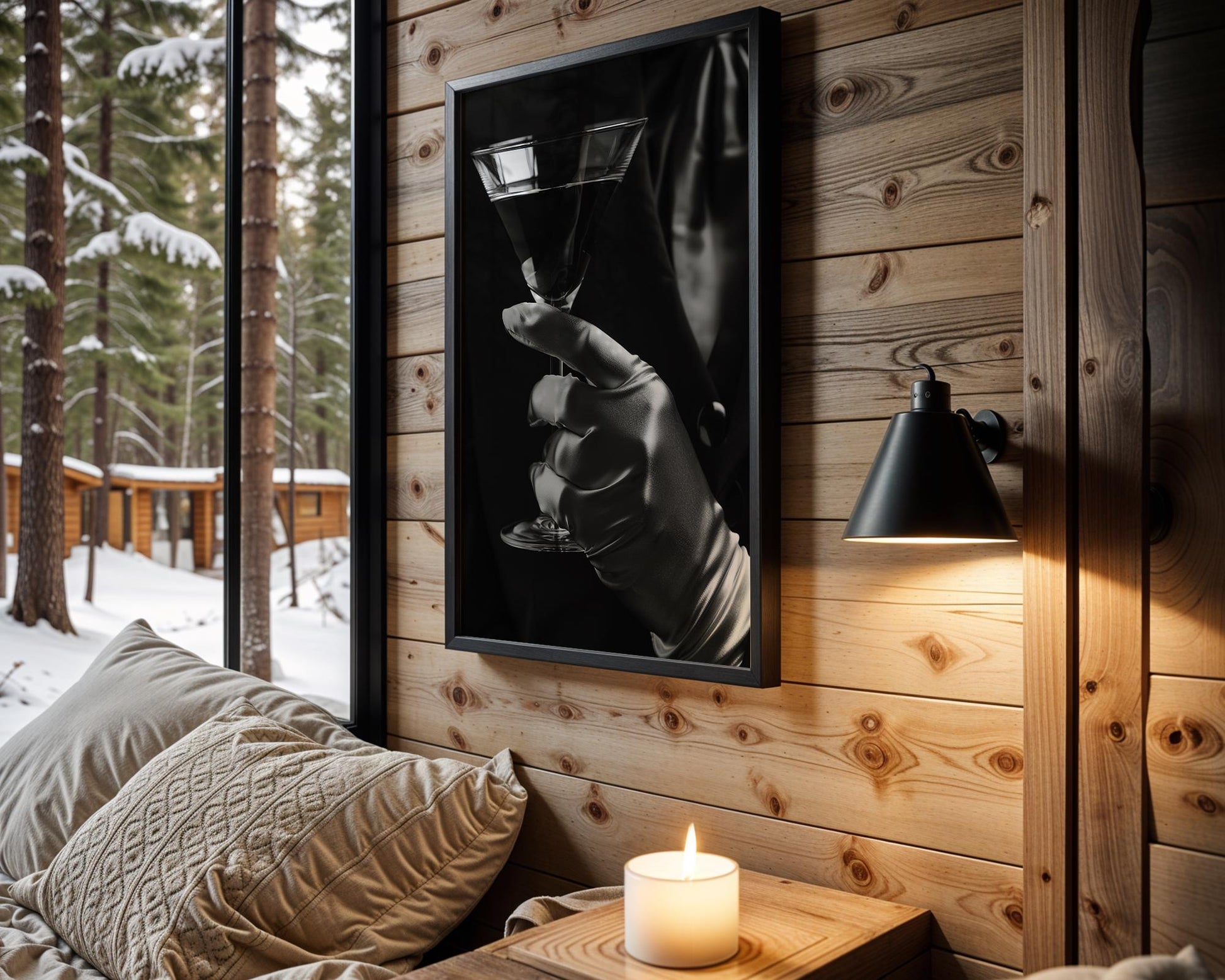 Urban Photography | Martini in Glove Art Print | Elegant Bar Photography black and white photo print, minimalist monochrome wall art poster for modern interiors, Monohaus