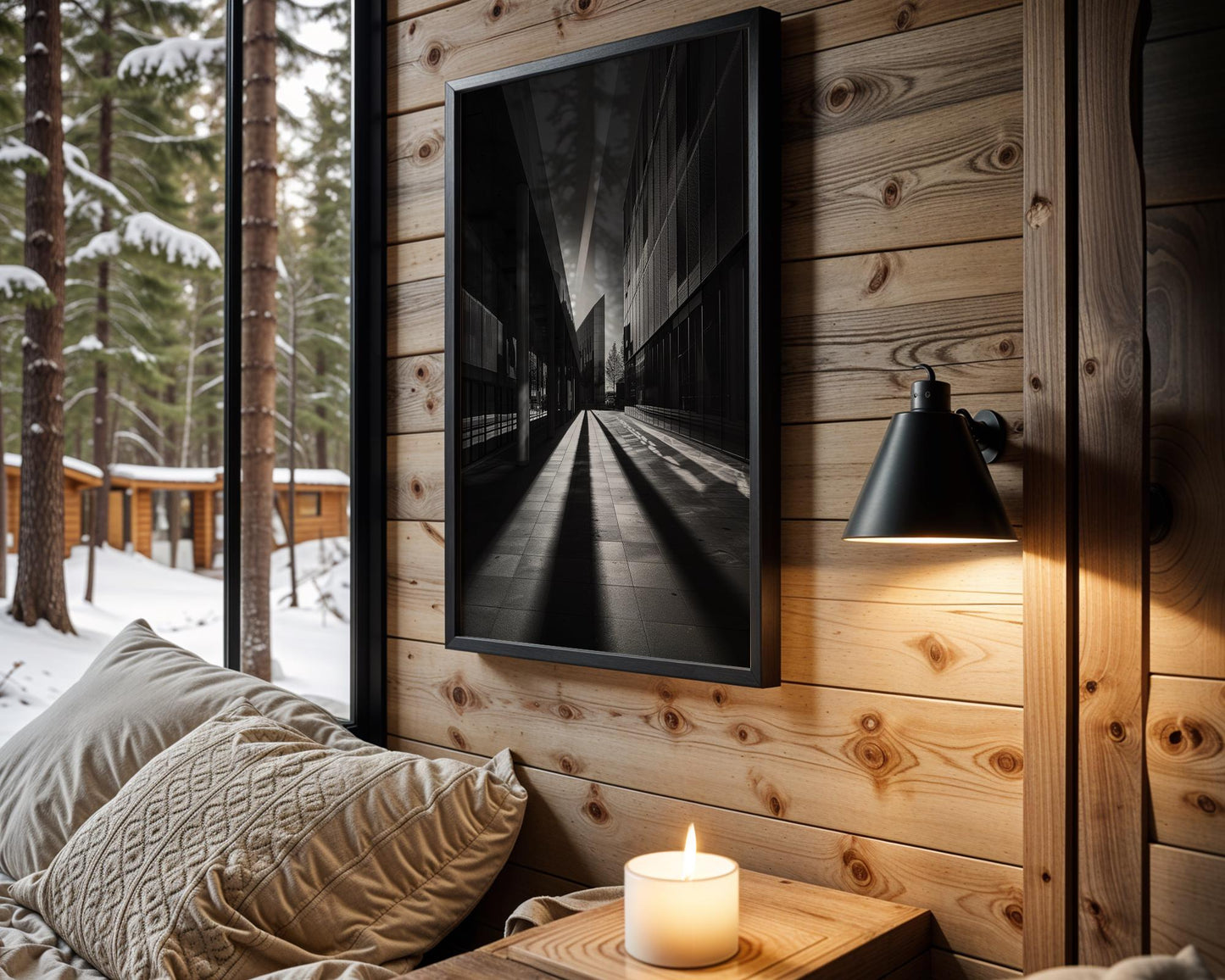 Urban Photography Sunbeam Print Black and White | Minimalist City Street Scene wall art print, black and white architectural poster, minimalist modern Scandinavian wall decor, Monohaus