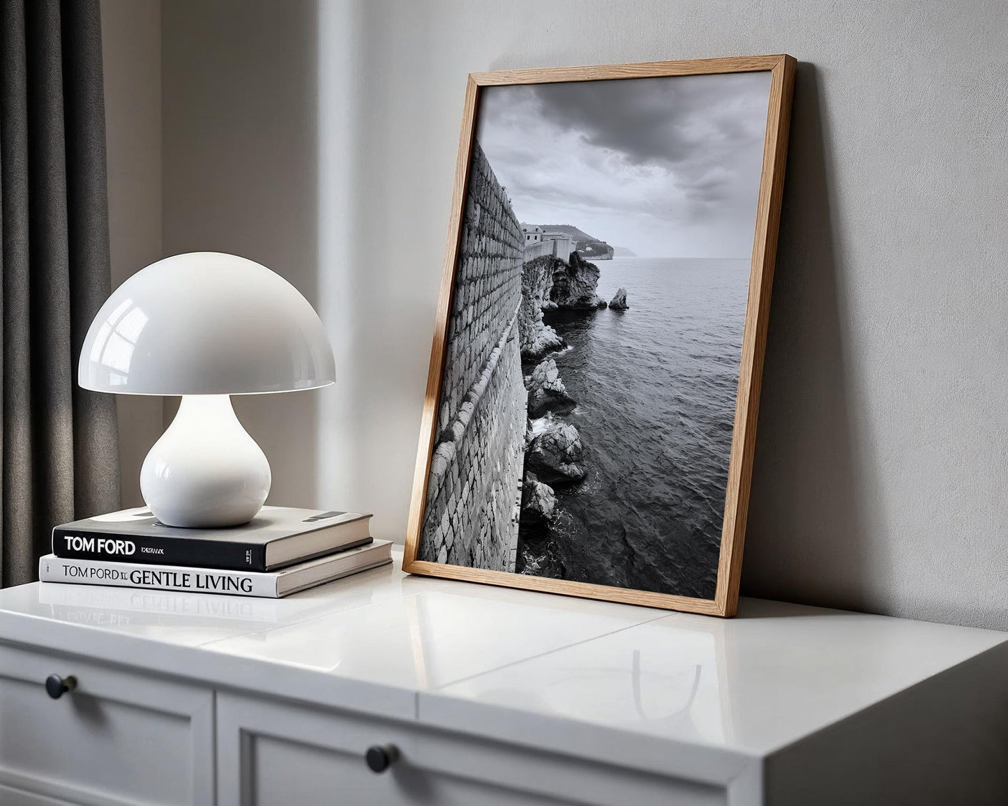 World Landmark | Dubrovnik Old Town Walls Print | Black and White Croatia Photography wall art print, minimalist black and white poster, modern Scandinavian wall decor, Monohaus