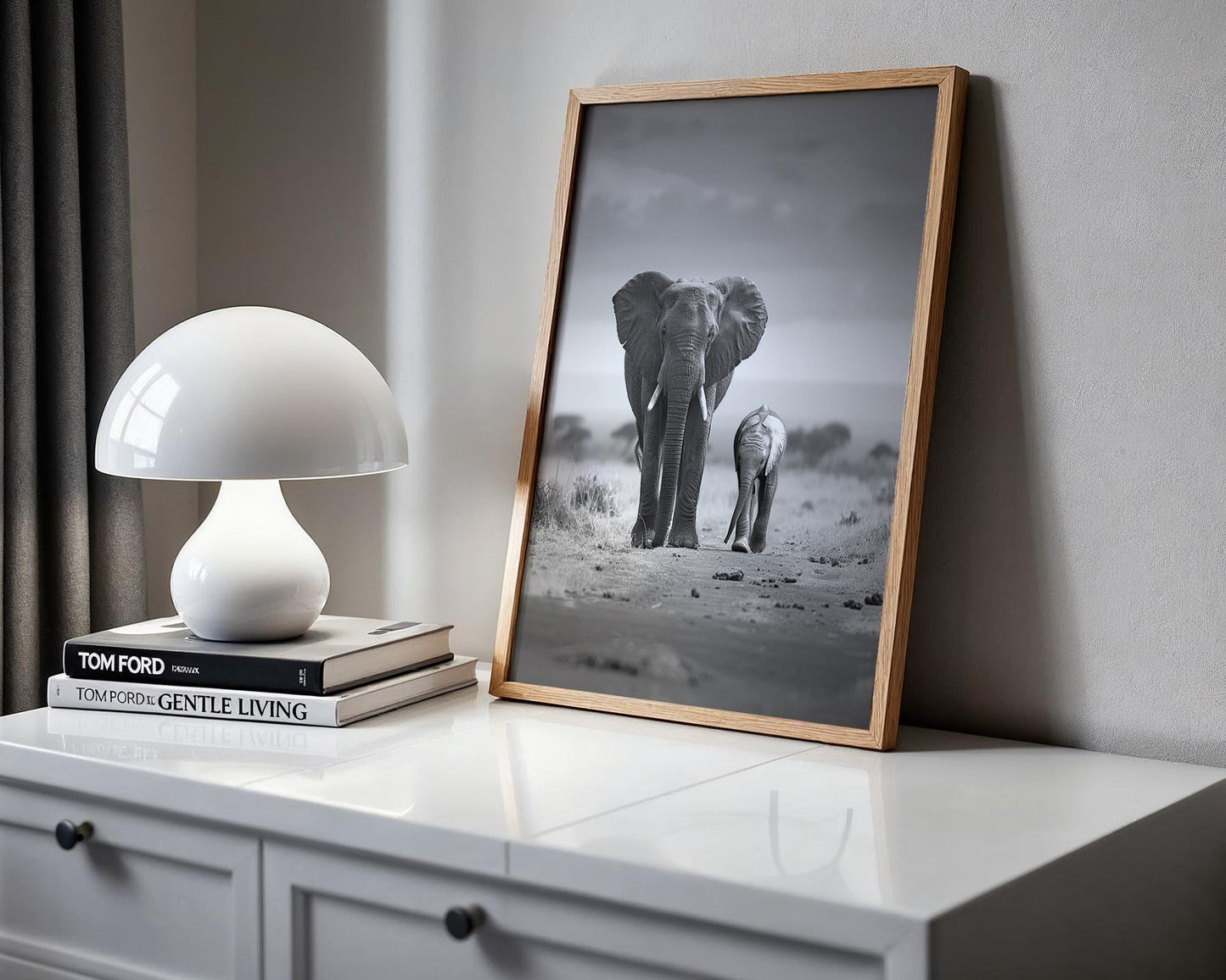 Wildlife Poster | Elephant and Calf Print • Black & White Safari Photography, Scandi Wall Art wall art print, minimalist black and white poster, modern Scandinavian wall decor, Monohaus