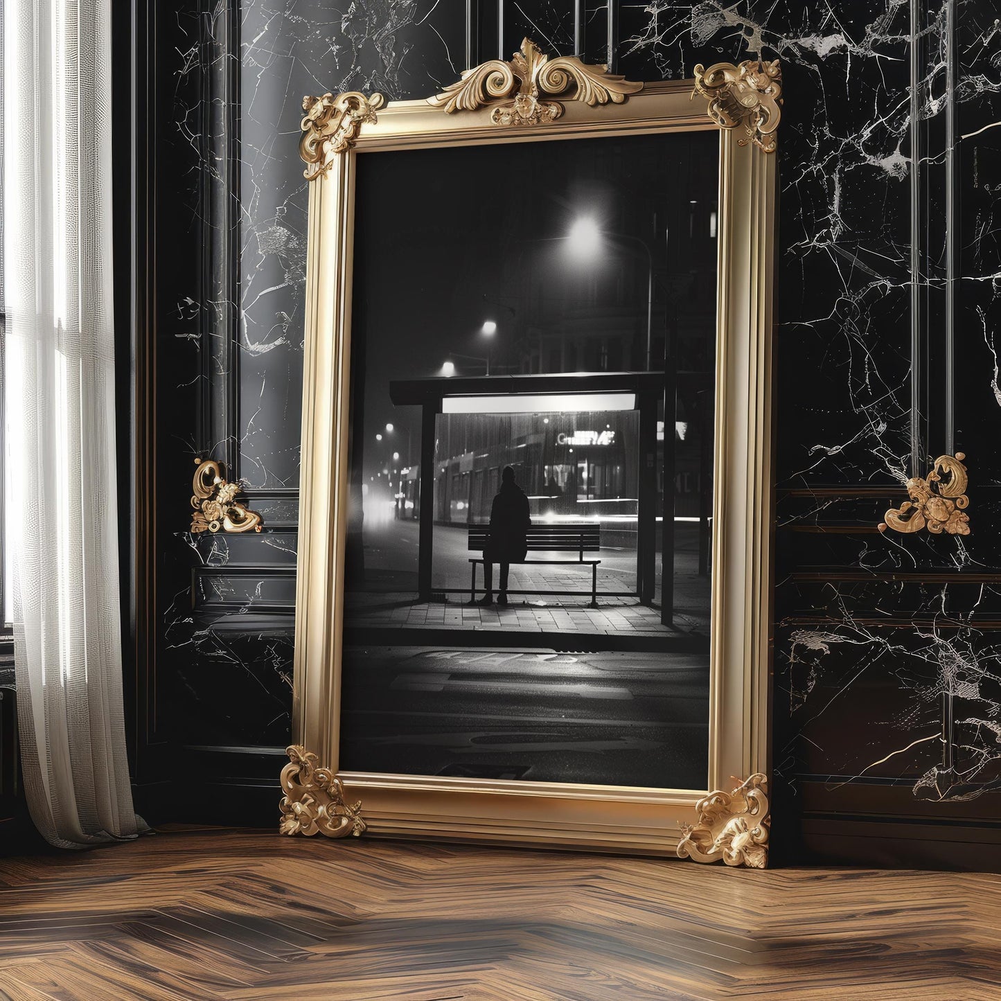 Urban Photography | Minimalist Bus Stop Photography Print | Moody Black and White Wall Art black and white photo print, minimalist monochrome wall art poster for modern interiors, Monohaus