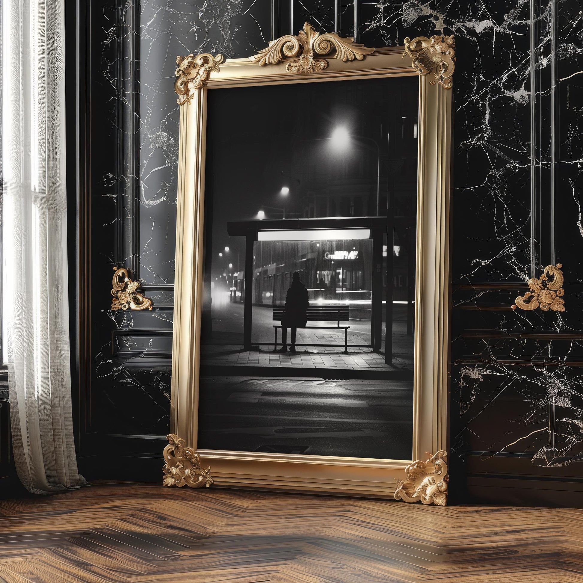 Urban Photography | Minimalist Bus Stop Photography Print | Moody Black and White Wall Art black and white photo print, minimalist monochrome wall art poster for modern interiors, Monohaus