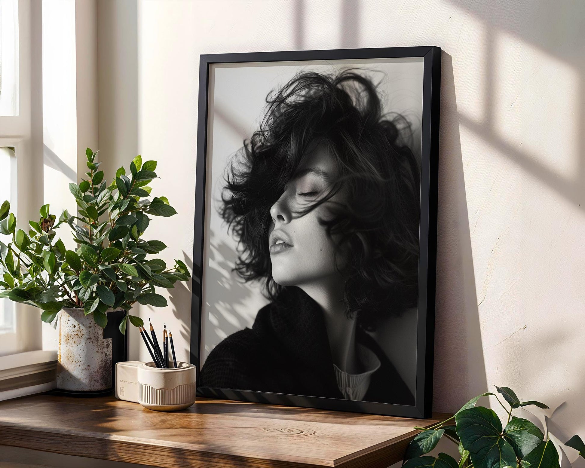 Minimal Wall Art Noir Woman Portrait Print | Minimalist Black and White Photography wall art print, minimalist black and white poster, modern Scandinavian wall decor, Monohaus