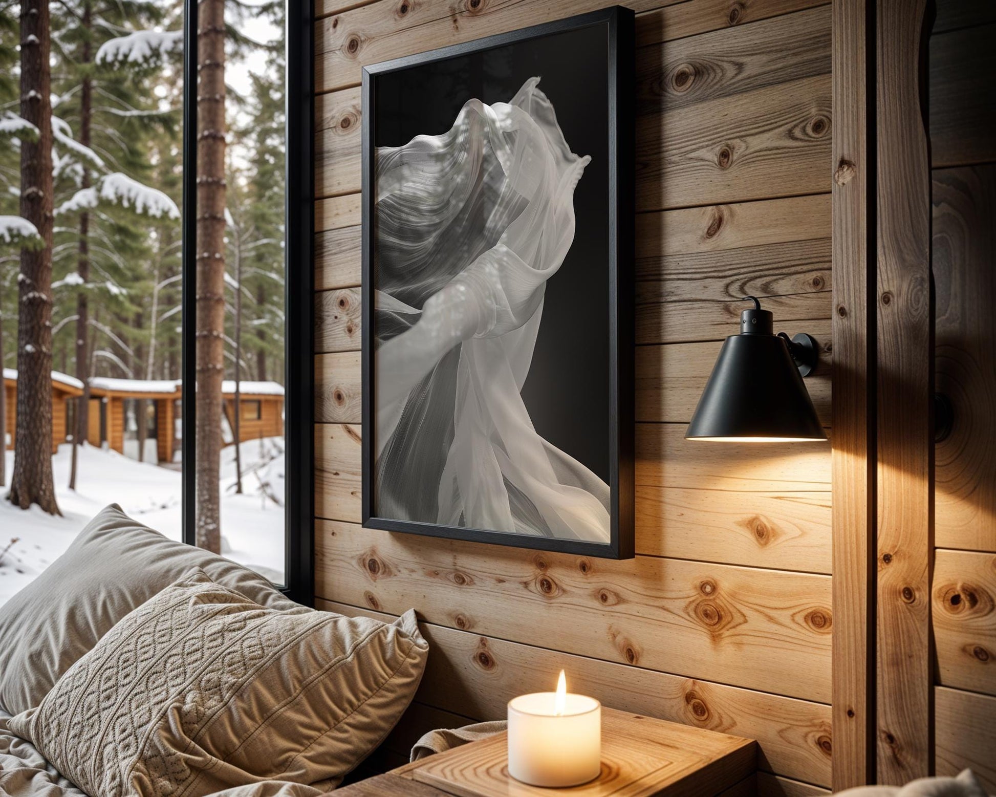 Minimal Wall Art White Sheer Fabric Print | Ethereal Texture, Scandinavian Decor wall art print, minimalist black and white poster, modern Scandinavian wall decor, Monohaus